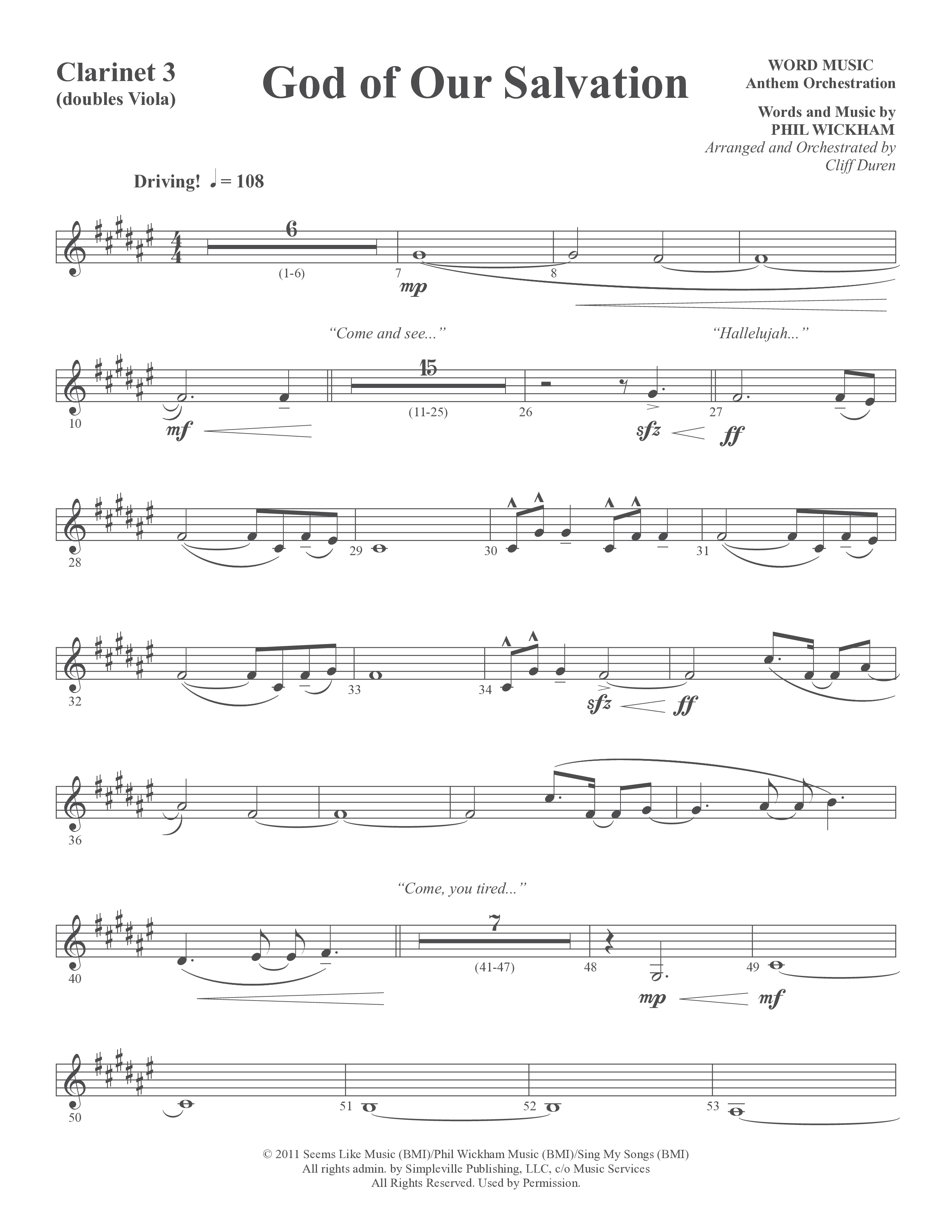 God Of Our Salvation (Choral Anthem SATB) Clarinet 3 (Word Music Choral / Arr. Cliff Duren)