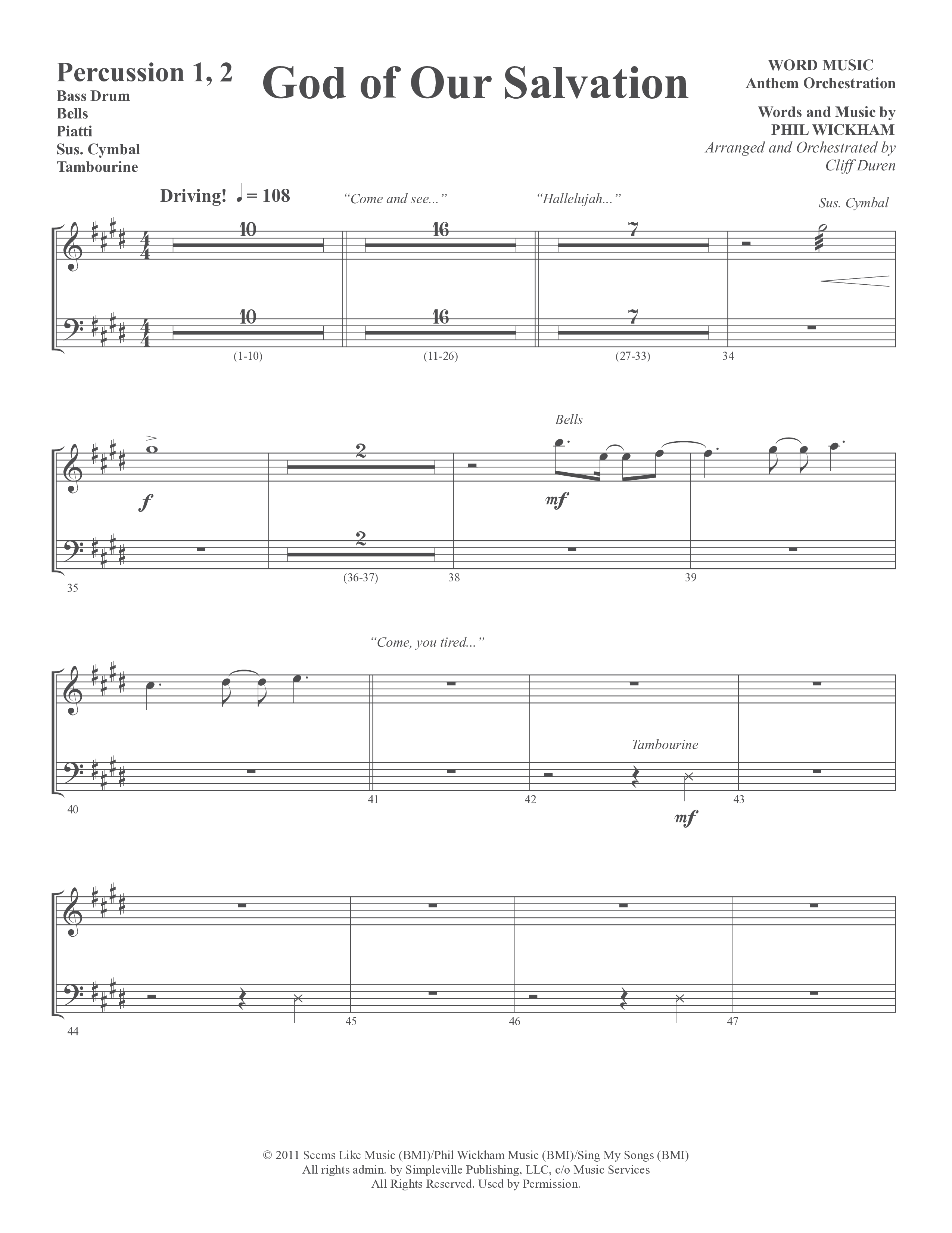 God Of Our Salvation (Choral Anthem SATB) Percussion 1/2 (Word Music Choral / Arr. Cliff Duren)