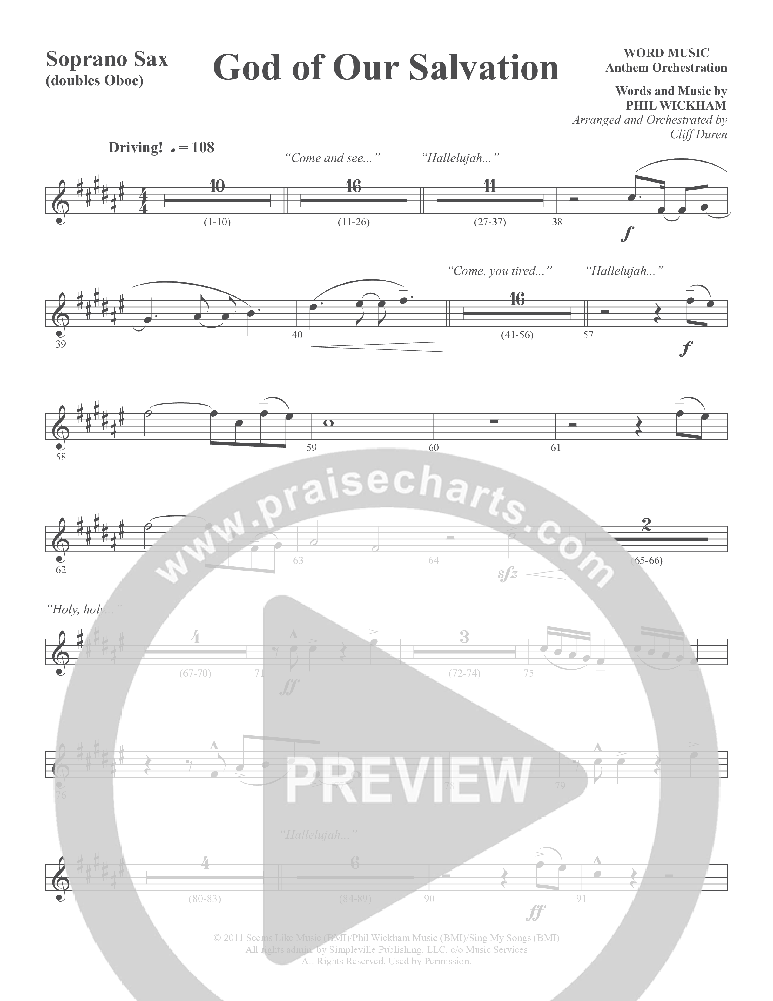 God Of Our Salvation (Choral Anthem SATB) Soprano Sax (Word Music Choral / Arr. Cliff Duren)