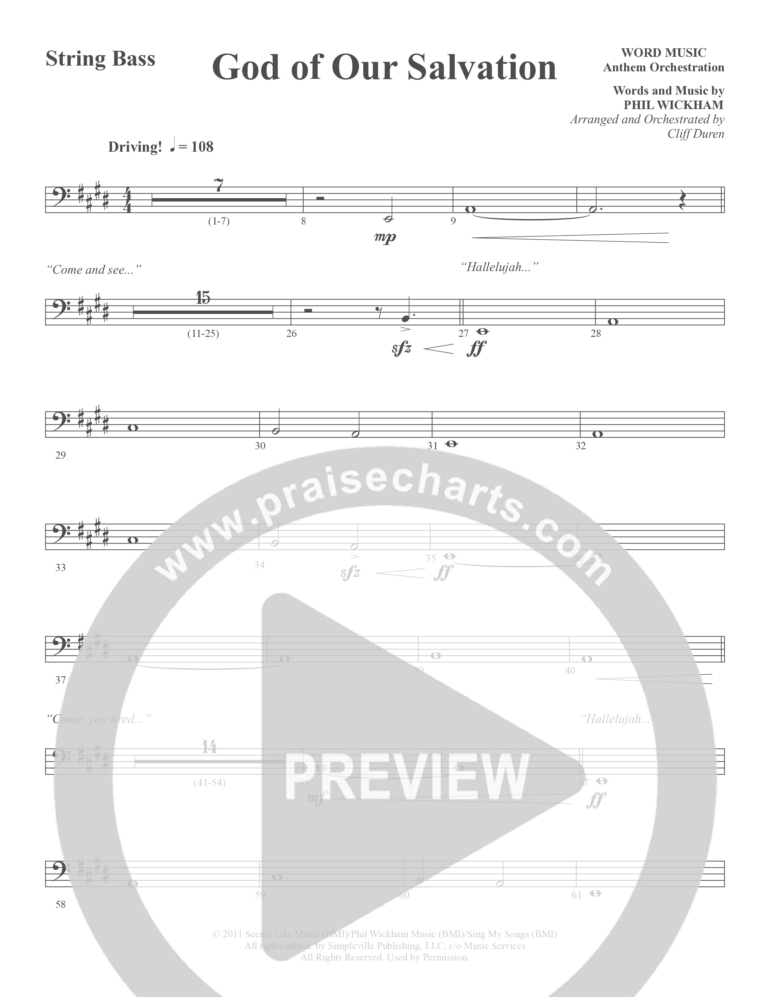 God Of Our Salvation (Choral Anthem SATB) String Bass (Word Music Choral / Arr. Cliff Duren)