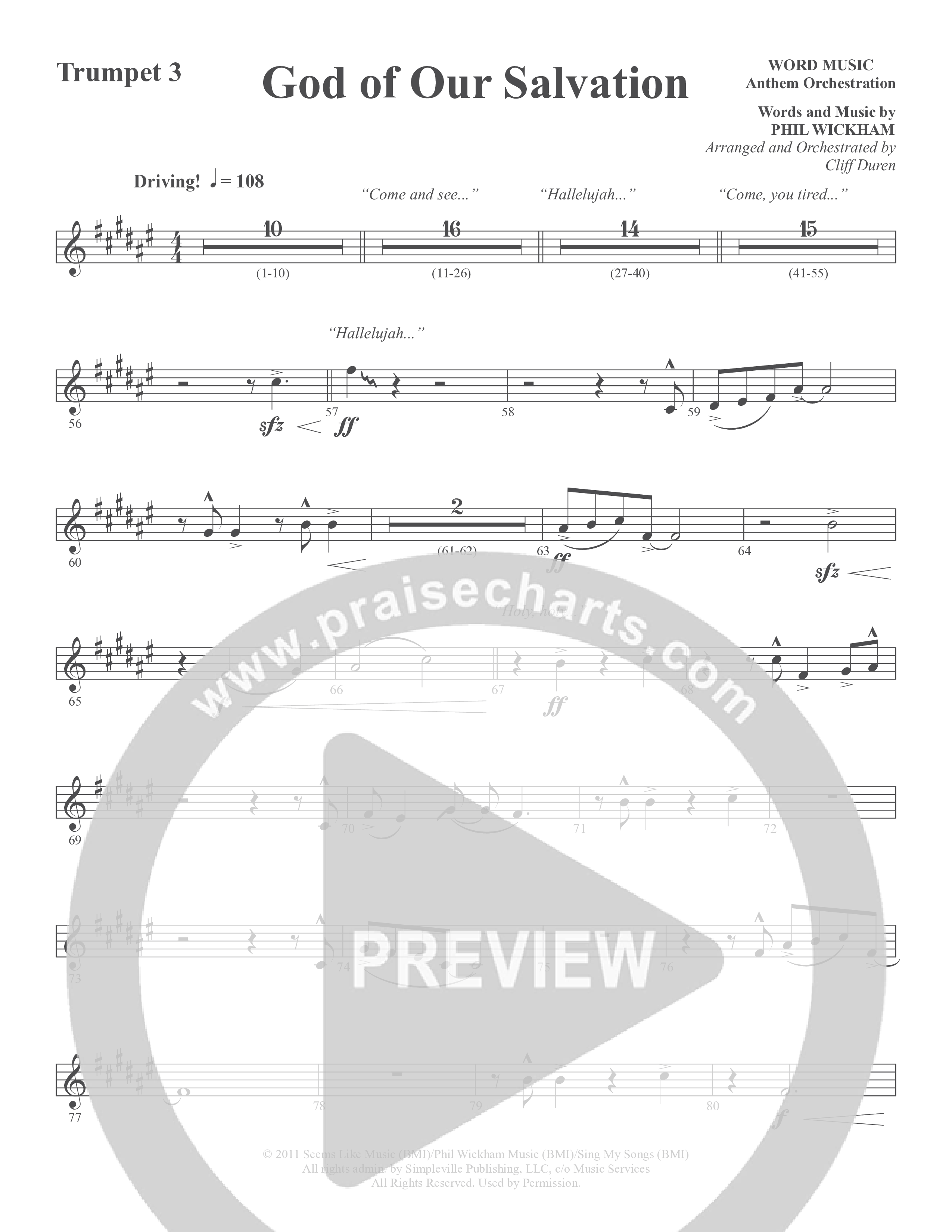 God Of Our Salvation (Choral Anthem SATB) Trumpet 3 (Word Music Choral / Arr. Cliff Duren)