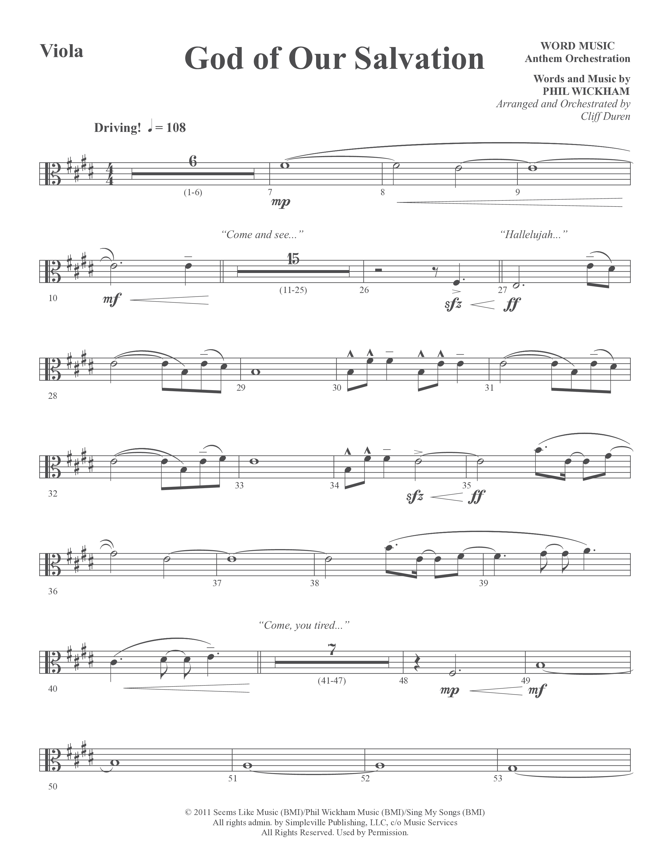 God Of Our Salvation (Choral Anthem SATB) Viola (Word Music Choral / Arr. Cliff Duren)