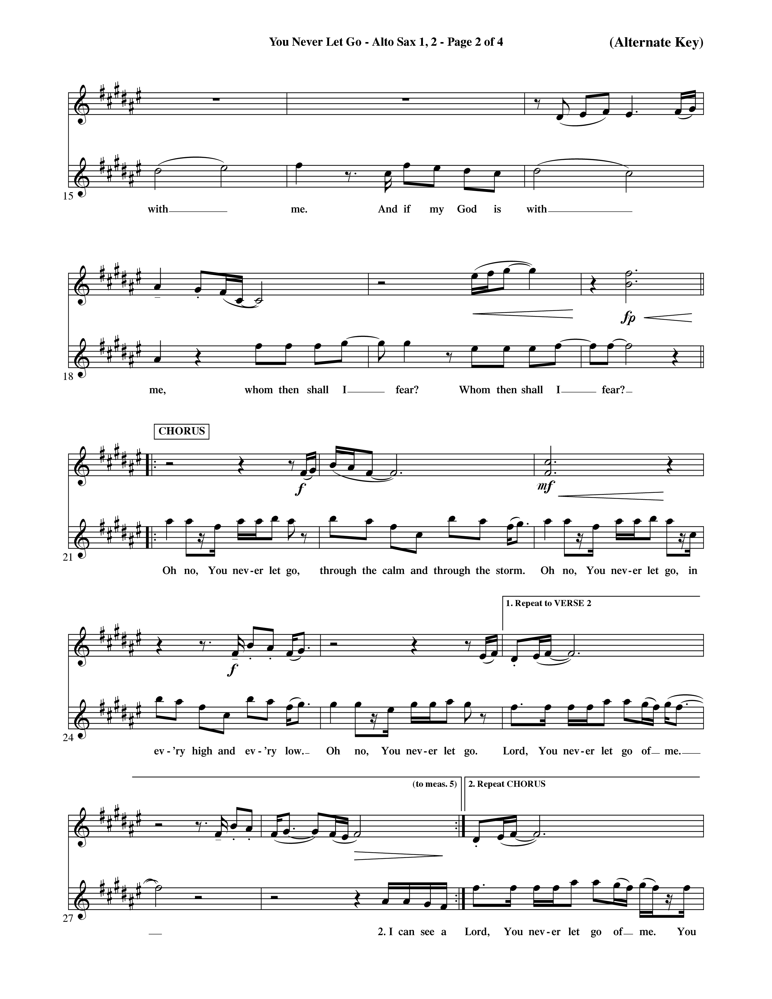 You Never Let Go (Choral Anthem SATB) Alto Sax 1/2 (Orch. Dave Williamson / Orch. David Shipps)