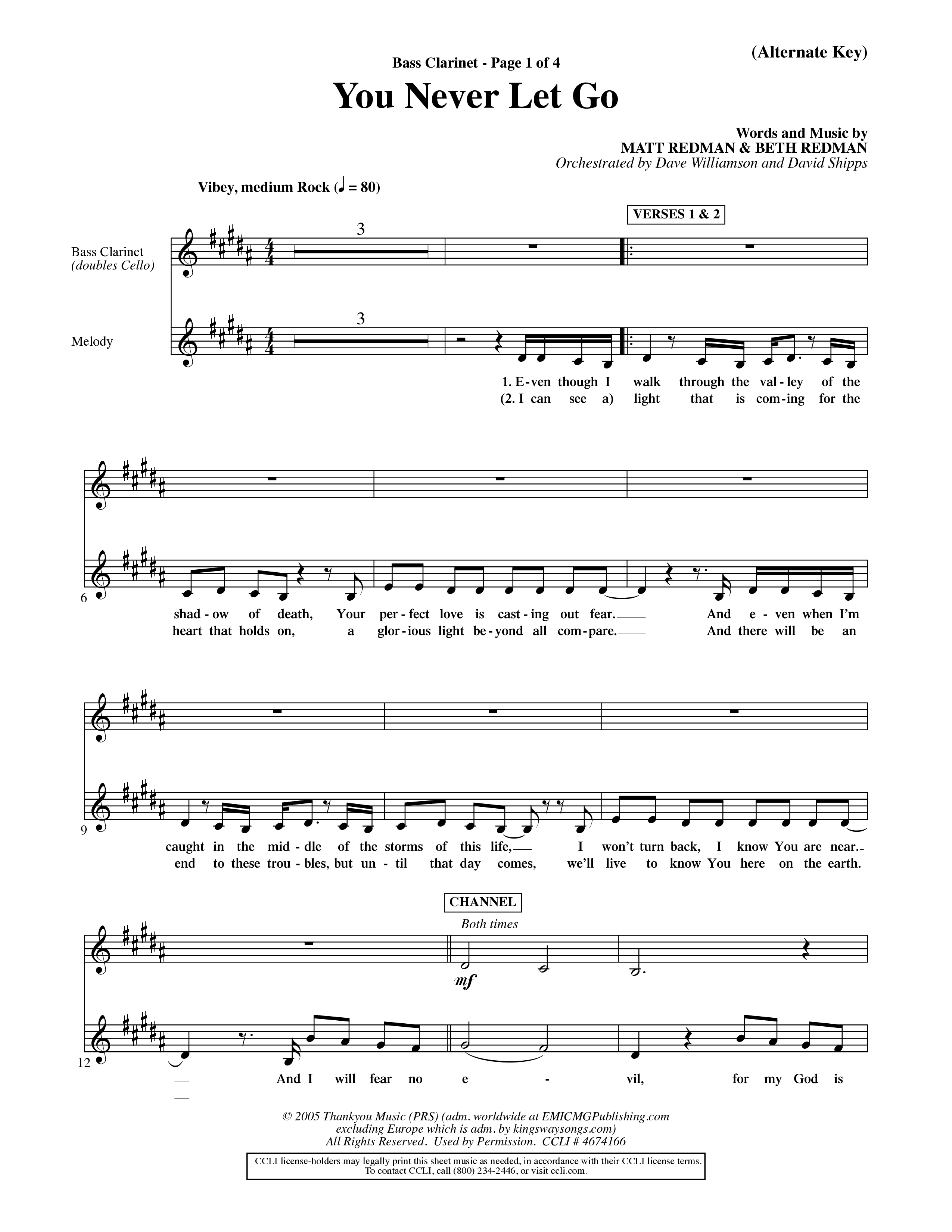 You Never Let Go (Choral Anthem SATB) Bass Clarinet (Orch. Dave Williamson / Orch. David Shipps)