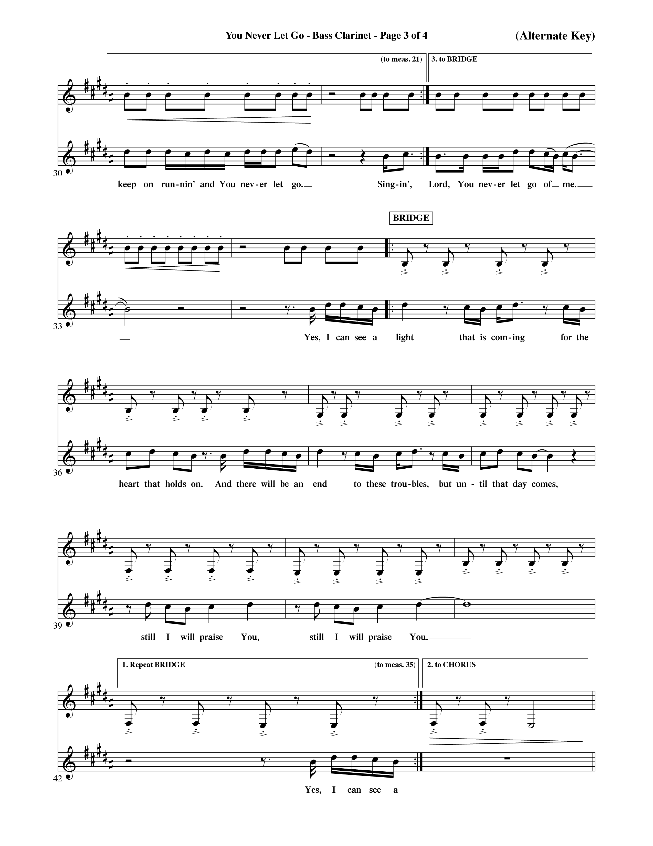 You Never Let Go (Choral Anthem SATB) Bass Clarinet (Orch. Dave Williamson / Orch. David Shipps)