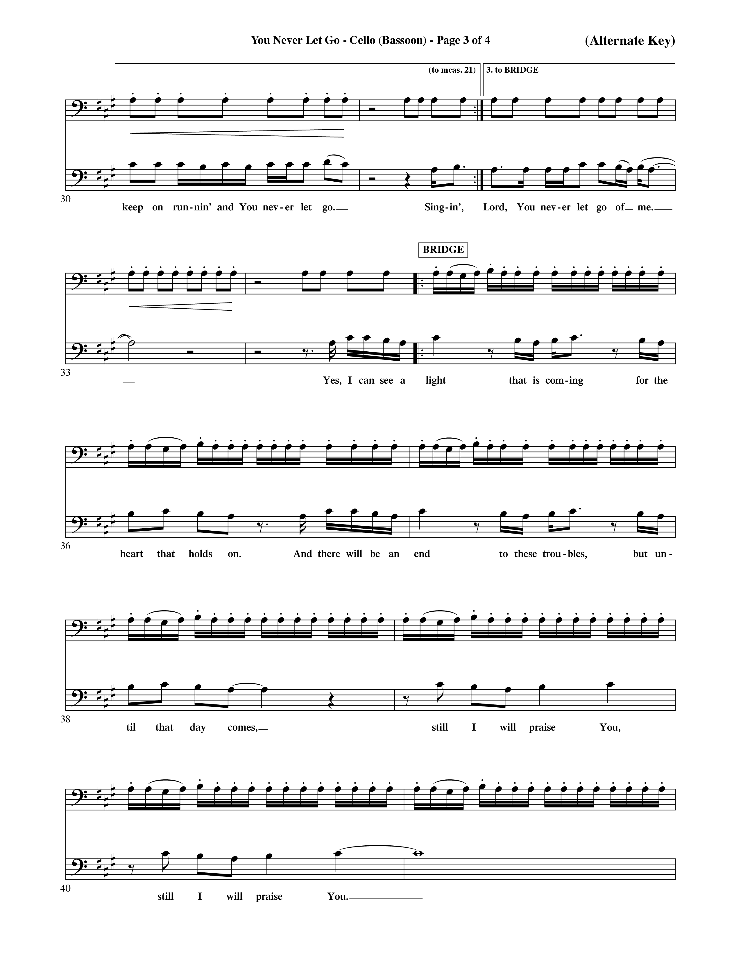 You Never Let Go (Choral Anthem SATB) Cello (Orch. Dave Williamson / Orch. David Shipps)
