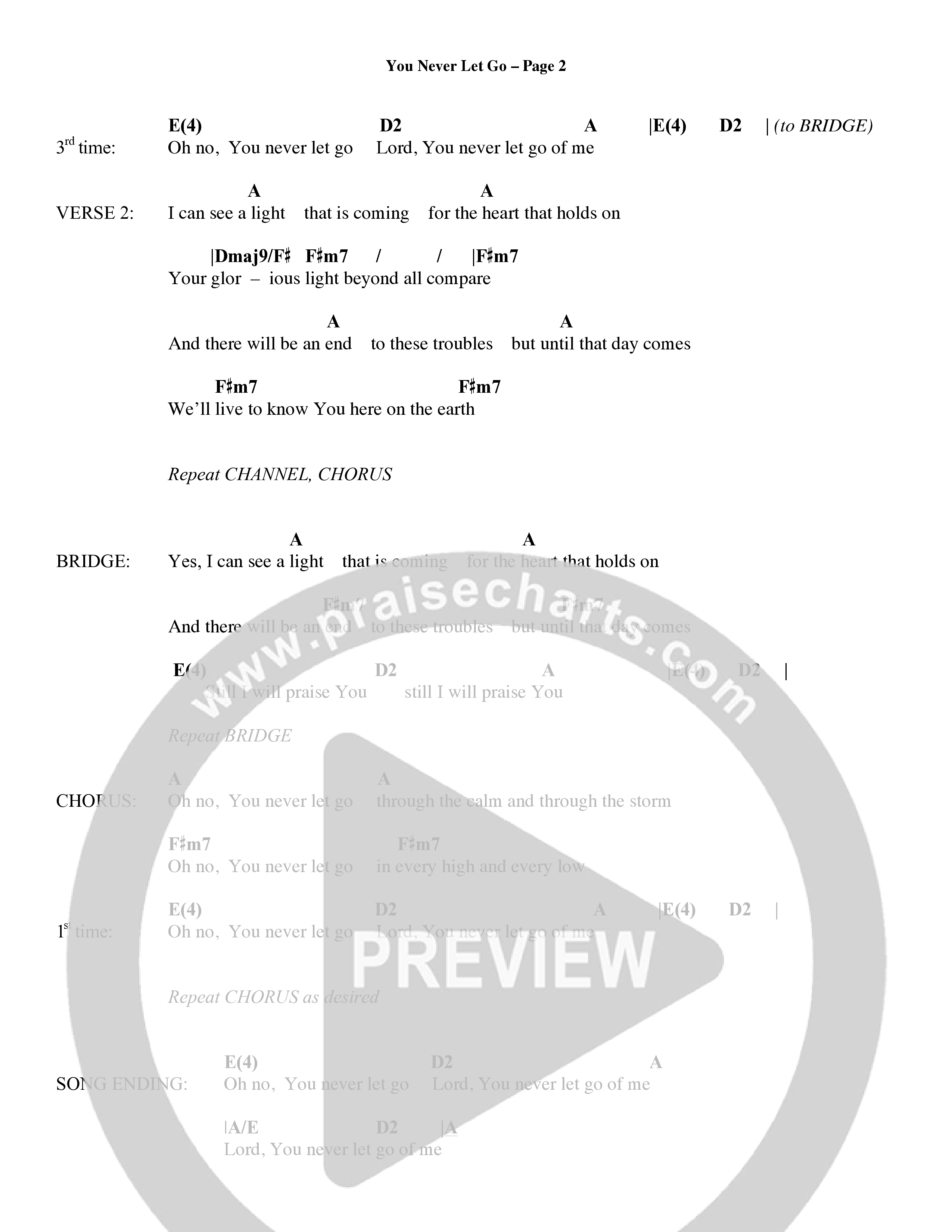 You Never Let Go (Choral Anthem SATB) Chords & Lyrics (Orch. Dave Williamson / Orch. David Shipps)