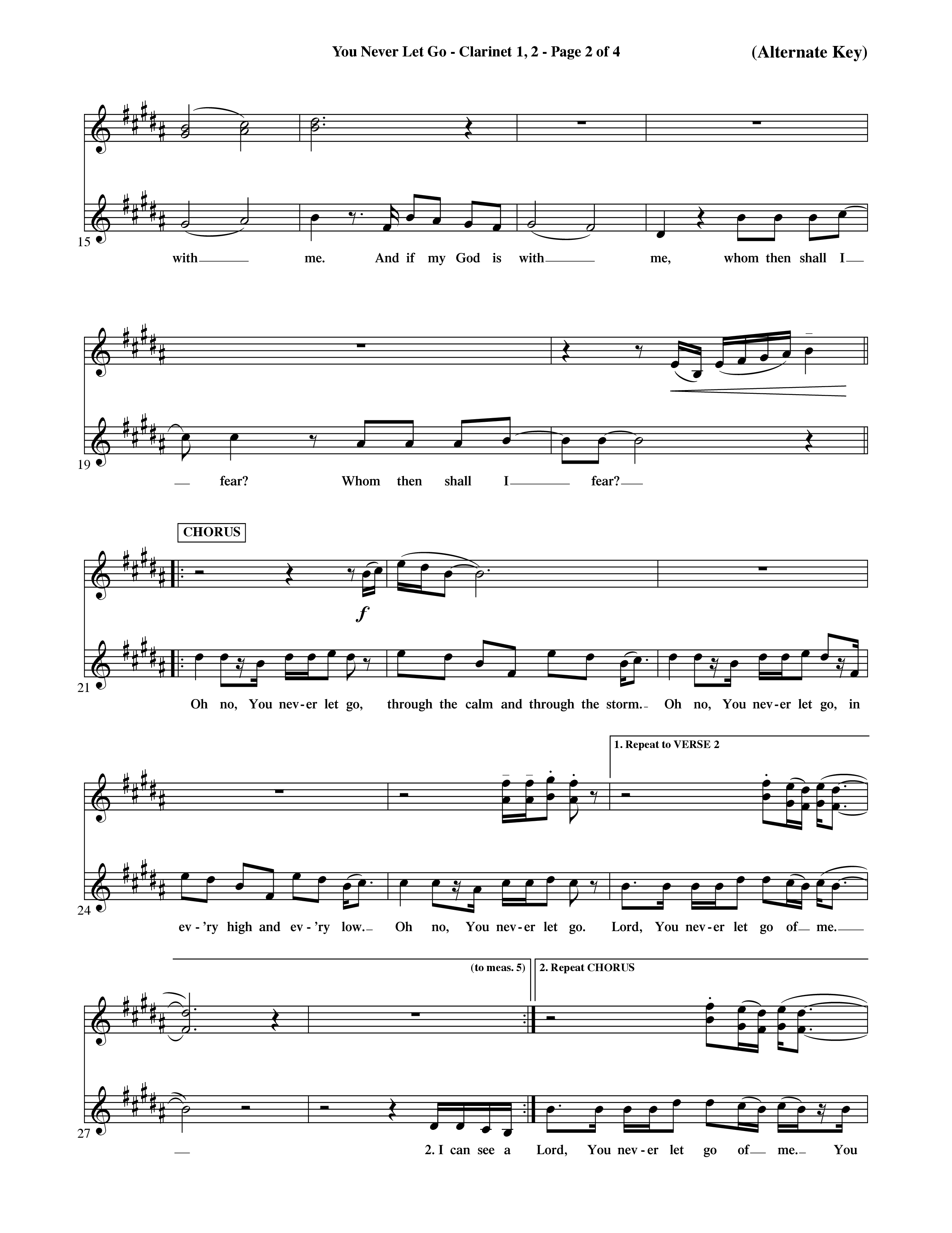 You Never Let Go (Choral Anthem SATB) Clarinet 1/2 (Orch. Dave Williamson / Orch. David Shipps)