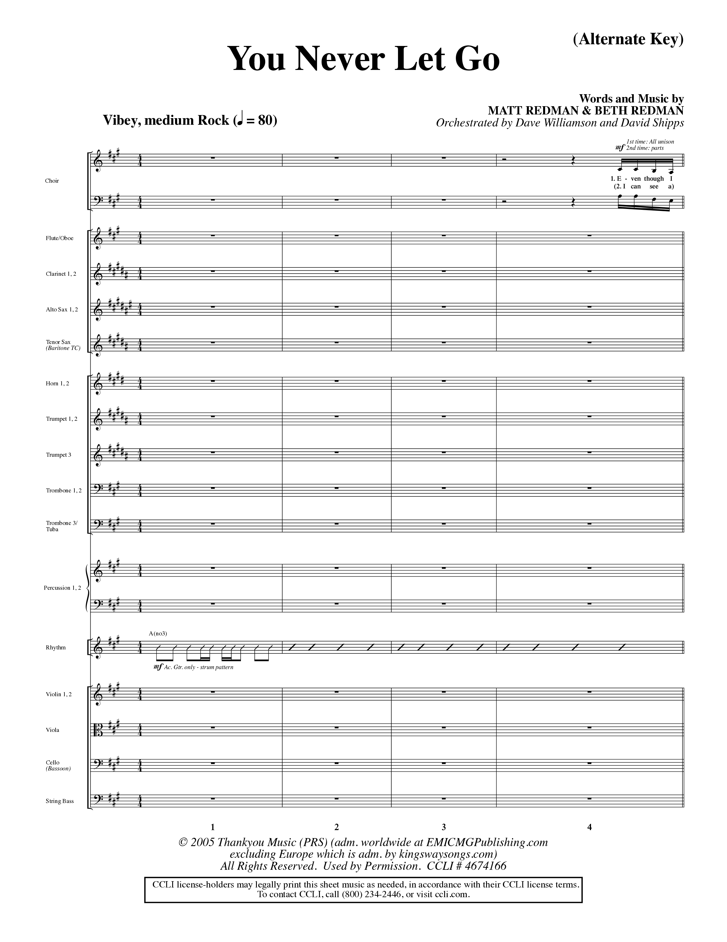 You Never Let Go (Choral Anthem SATB) Conductor's Score (Orch. Dave Williamson / Orch. David Shipps)