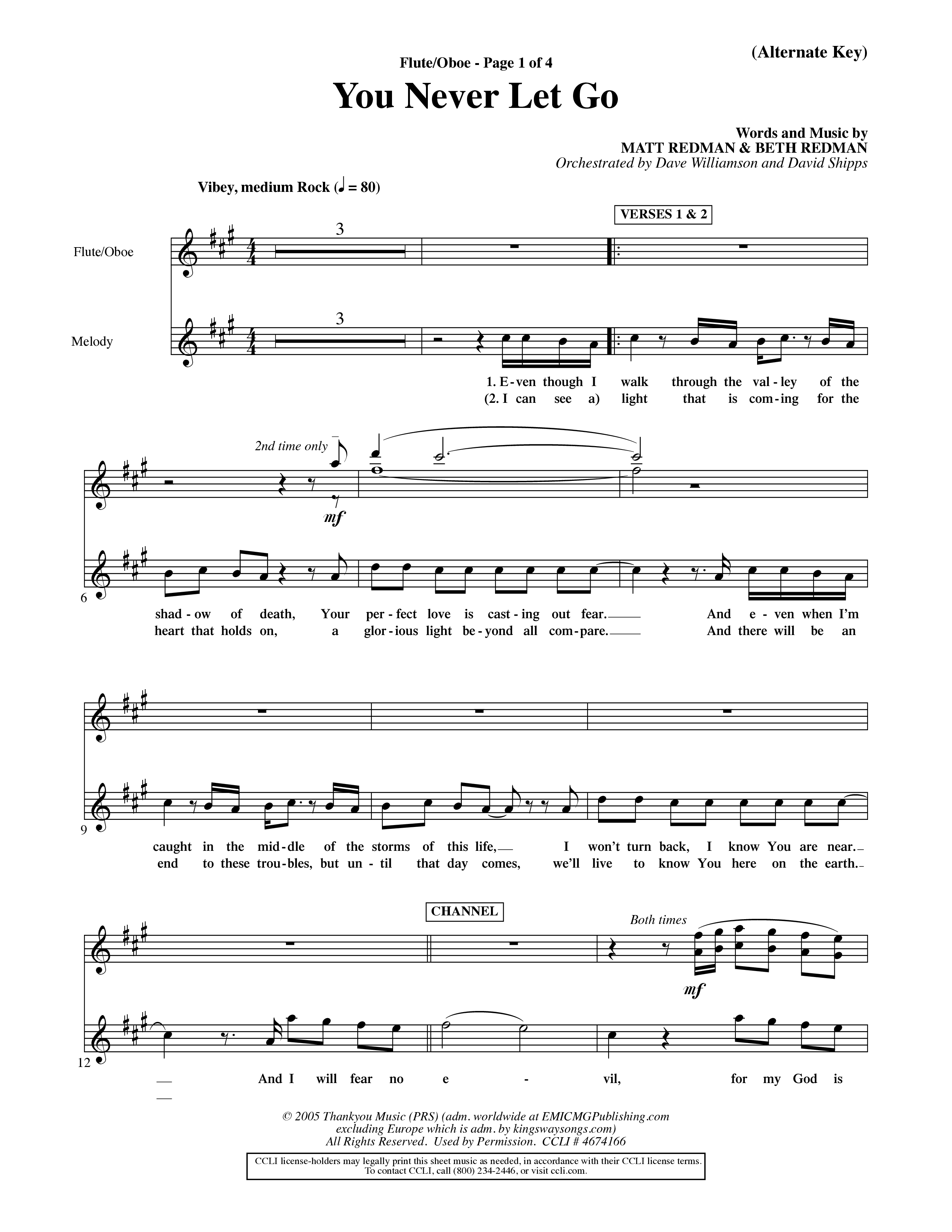 You Never Let Go (Choral Anthem SATB) Flute/Oboe (Orch. Dave Williamson / Orch. David Shipps)