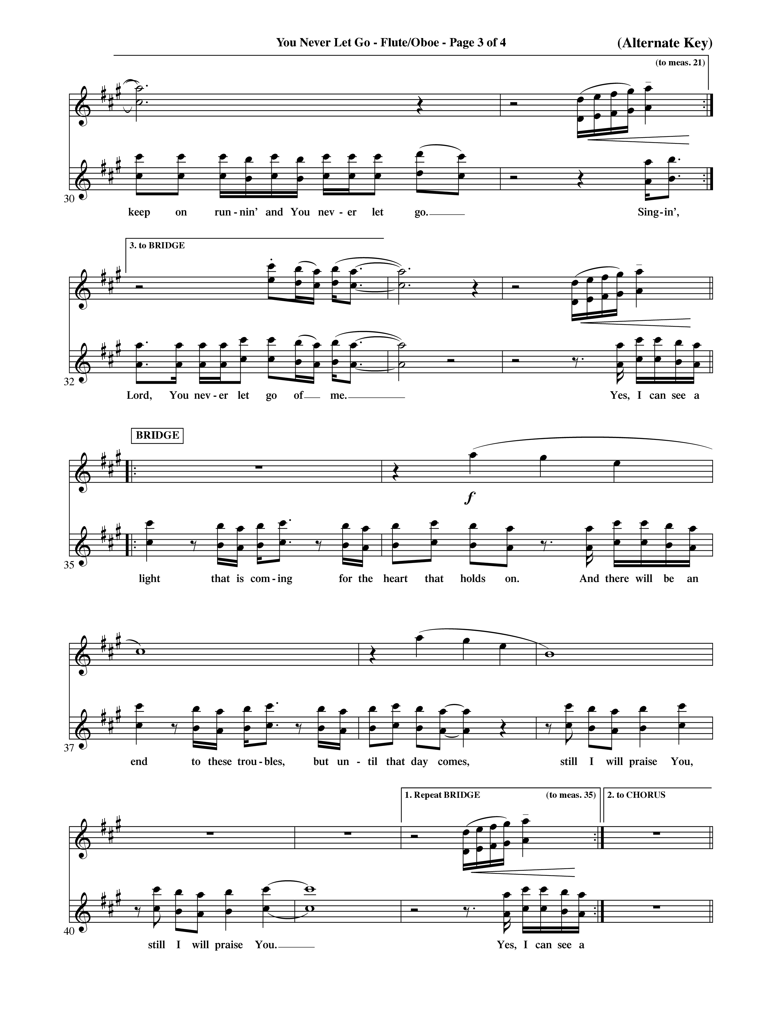 You Never Let Go (Choral Anthem SATB) Flute/Oboe (Orch. Dave Williamson / Orch. David Shipps)