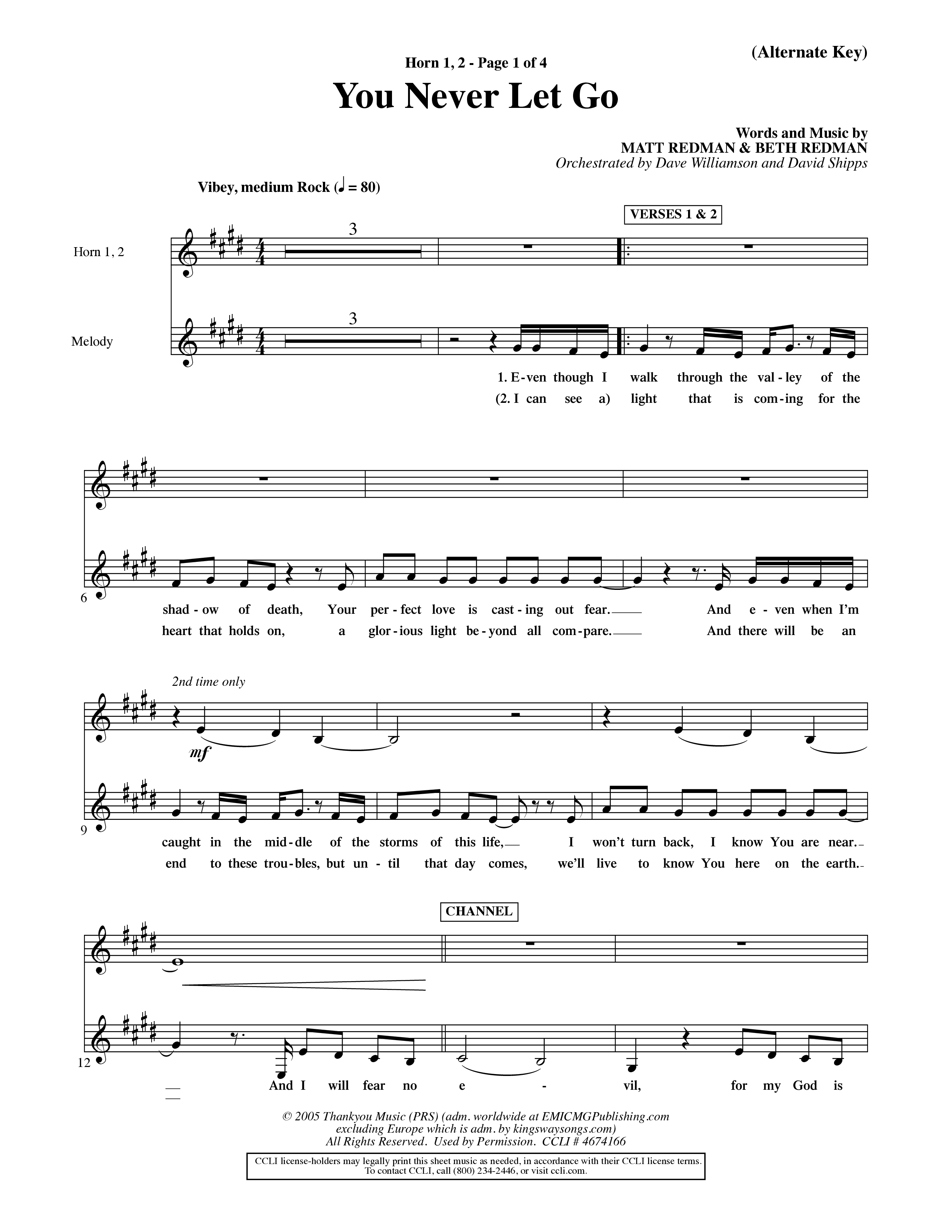 You Never Let Go (Choral Anthem SATB) French Horn (Orch. Dave Williamson / Orch. David Shipps)