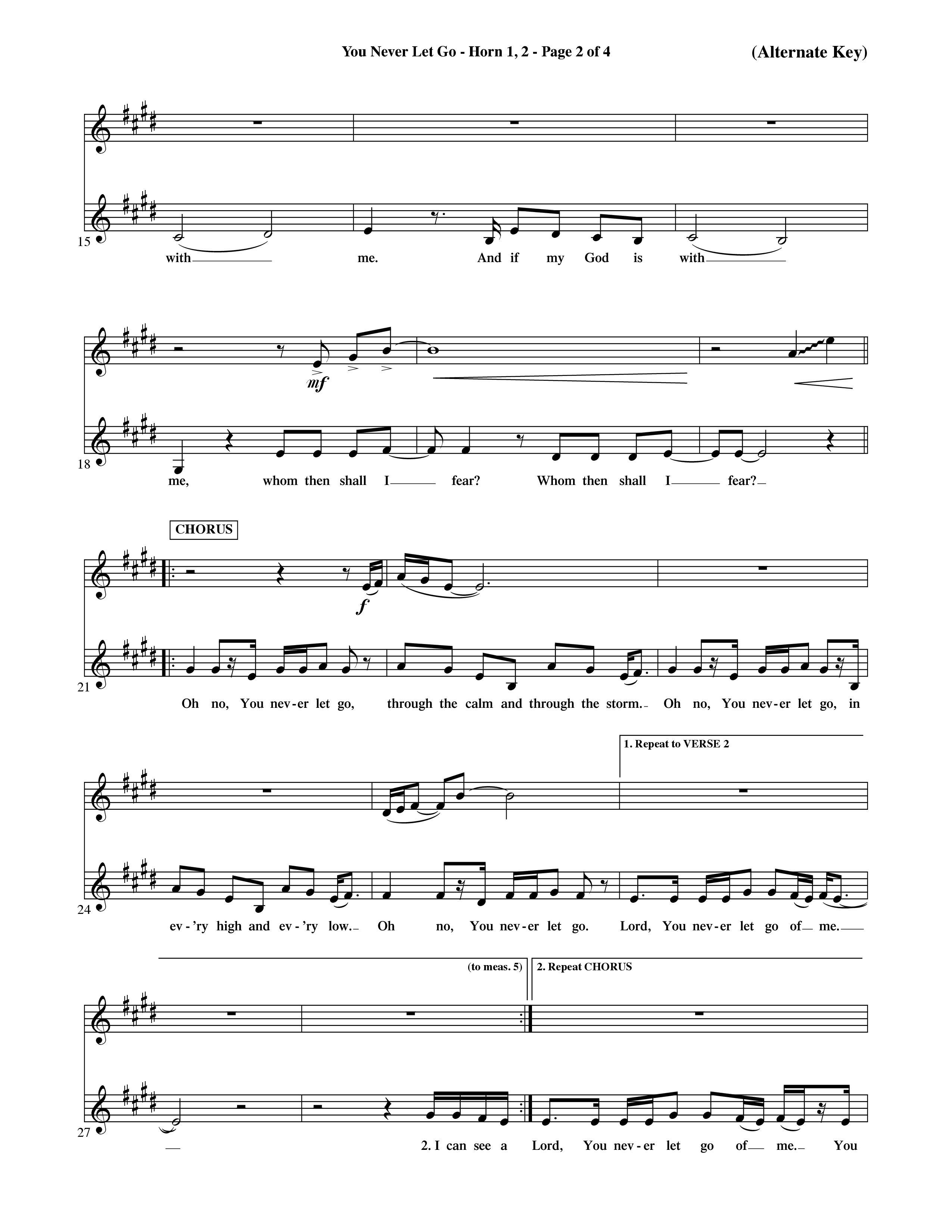 You Never Let Go (Choral Anthem SATB) French Horn (Orch. Dave Williamson / Orch. David Shipps)