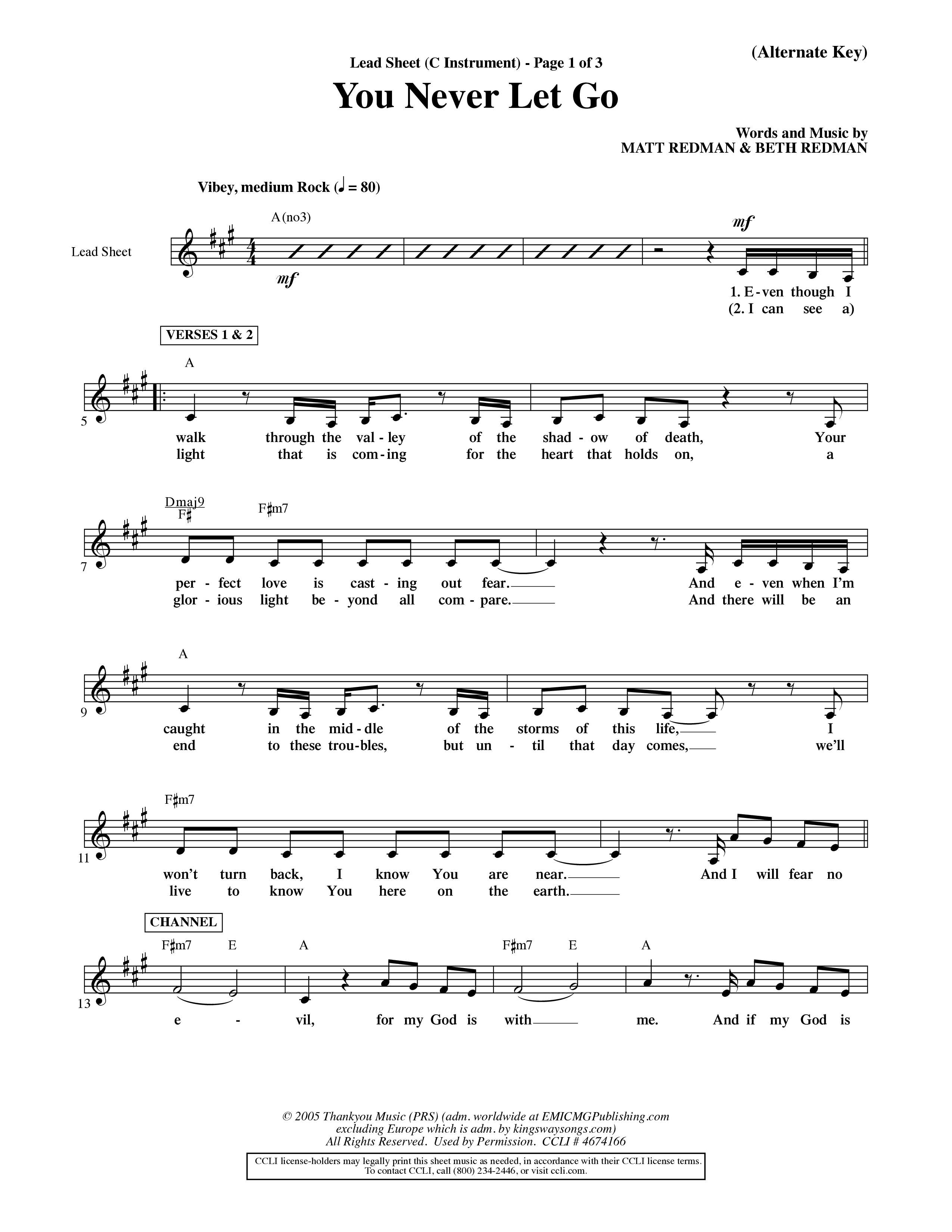 You Never Let Go (Choral Anthem SATB) Lead Sheet (Mel) (Orch. Dave Williamson / Orch. David Shipps)