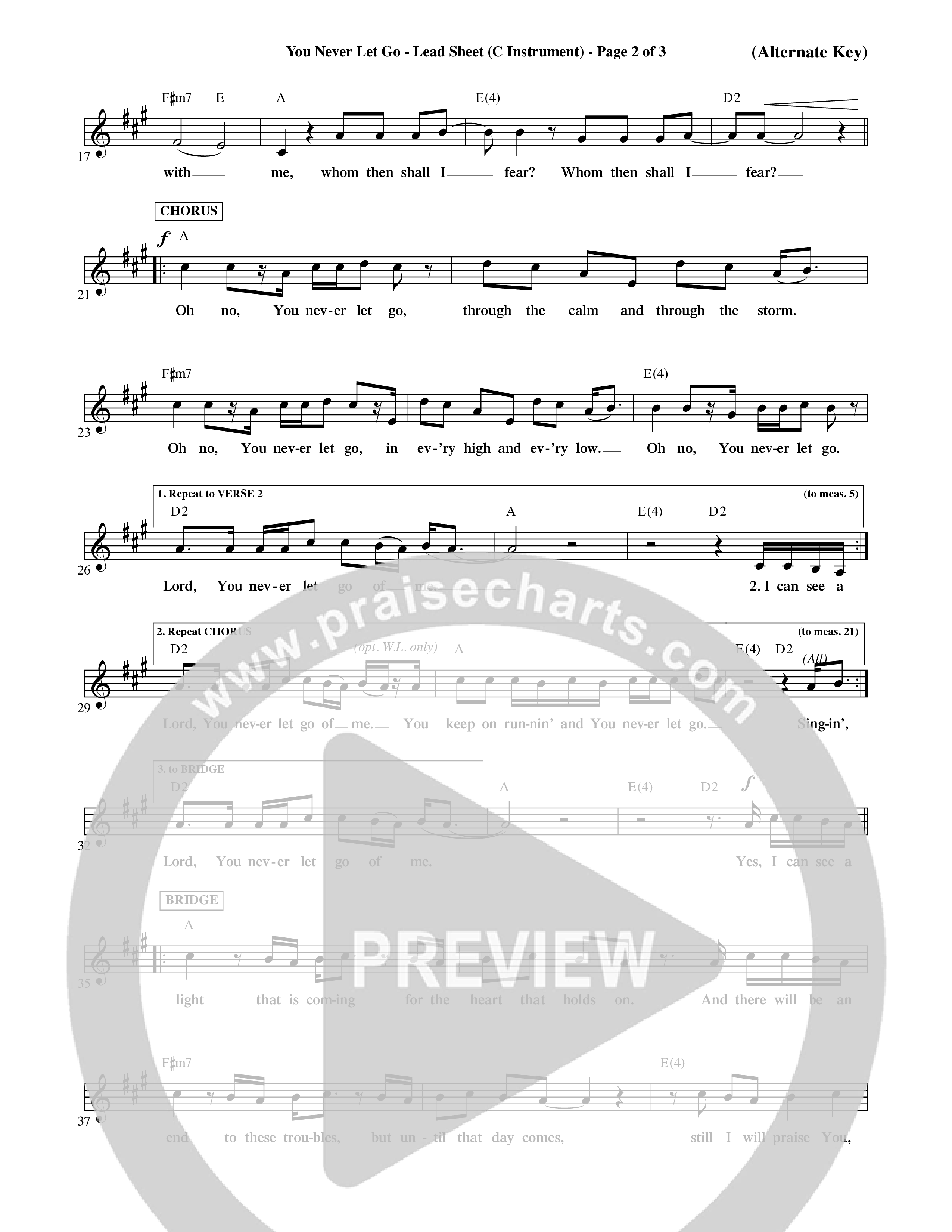 You Never Let Go (Choral Anthem SATB) Lead Sheet (Mel) (Orch. Dave Williamson / Orch. David Shipps)