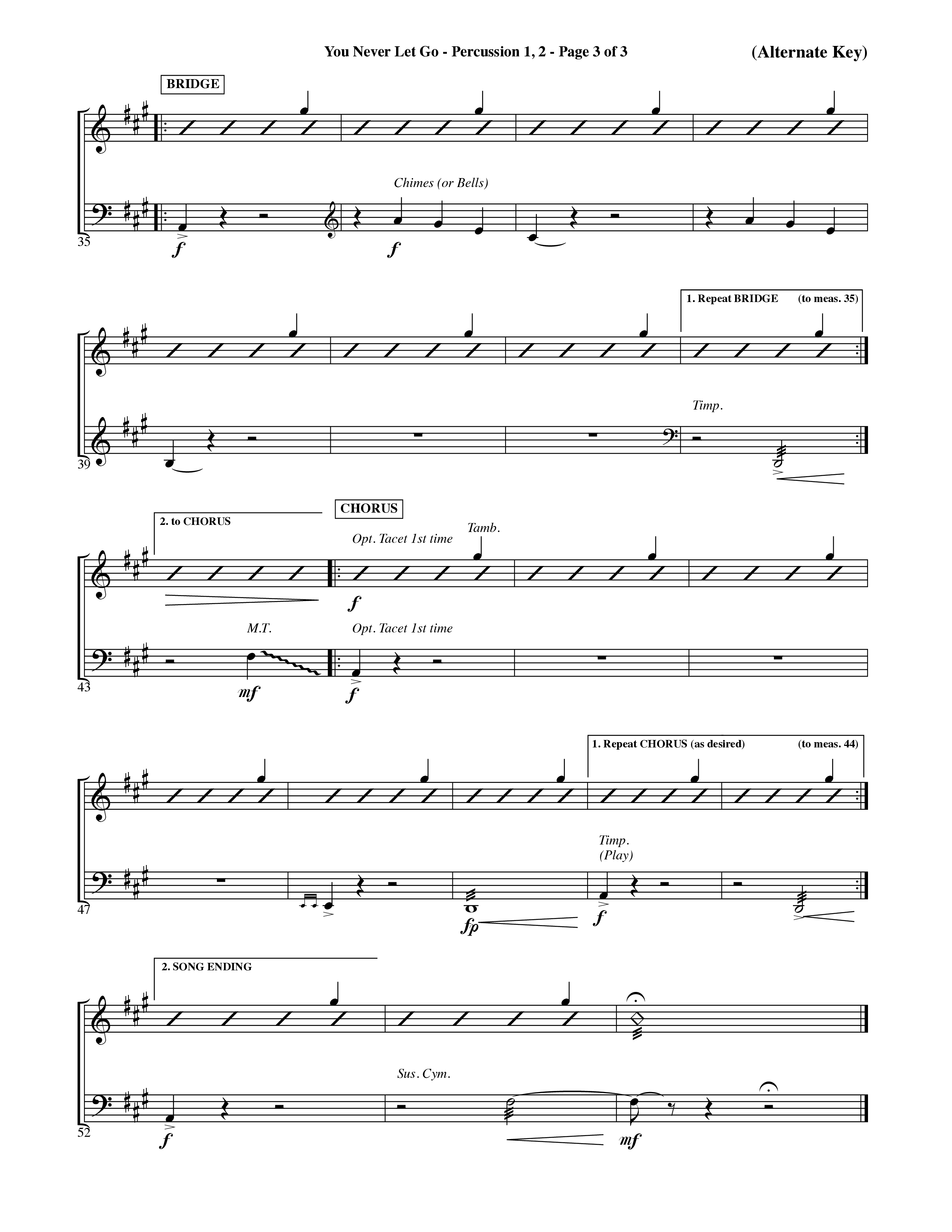 You Never Let Go (Choral Anthem SATB) Percussion 1/2 (Orch. Dave Williamson / Orch. David Shipps)