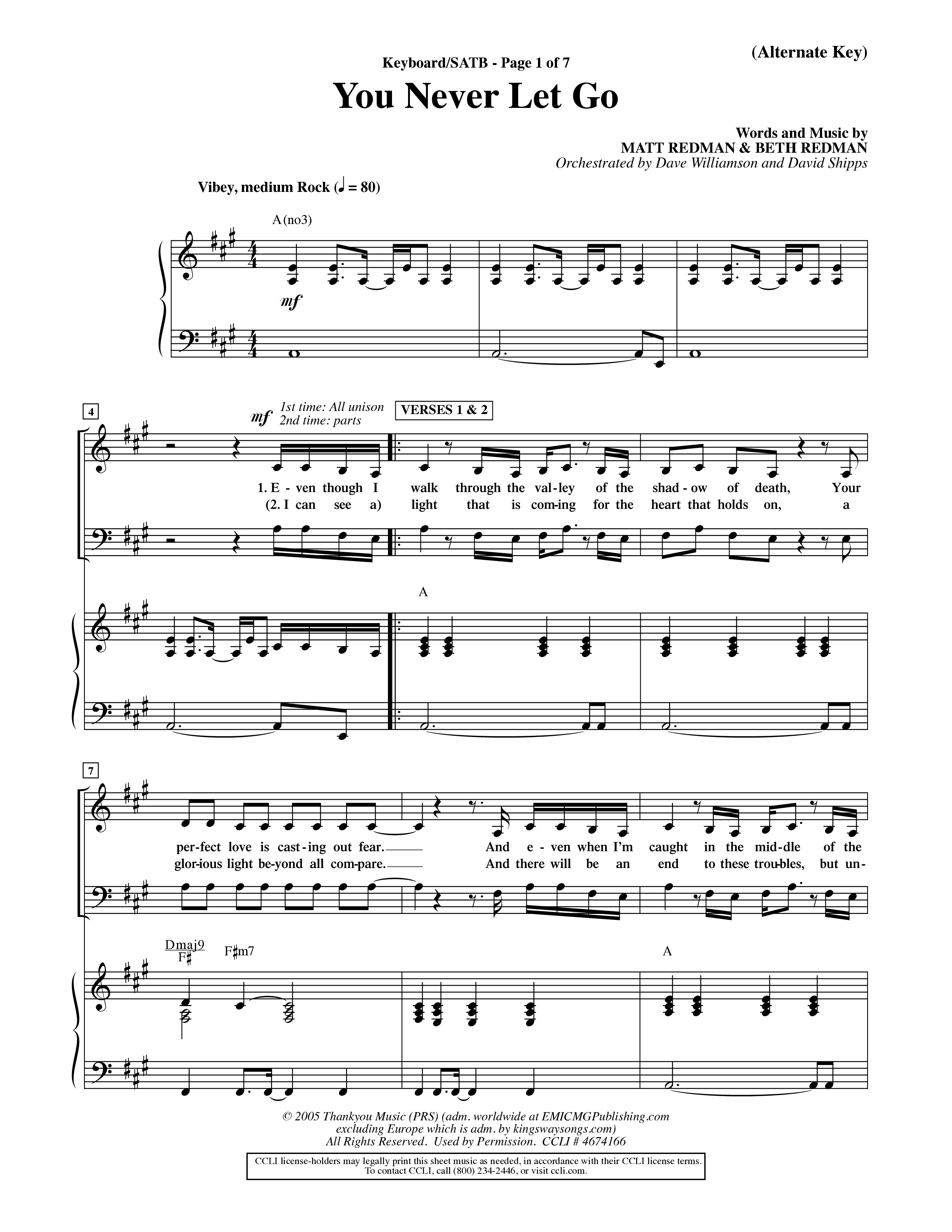 You Never Let Go (Choral Anthem SATB) Keyboard/Vocal (SATB) (Orch. Dave Williamson / Orch. David Shipps)