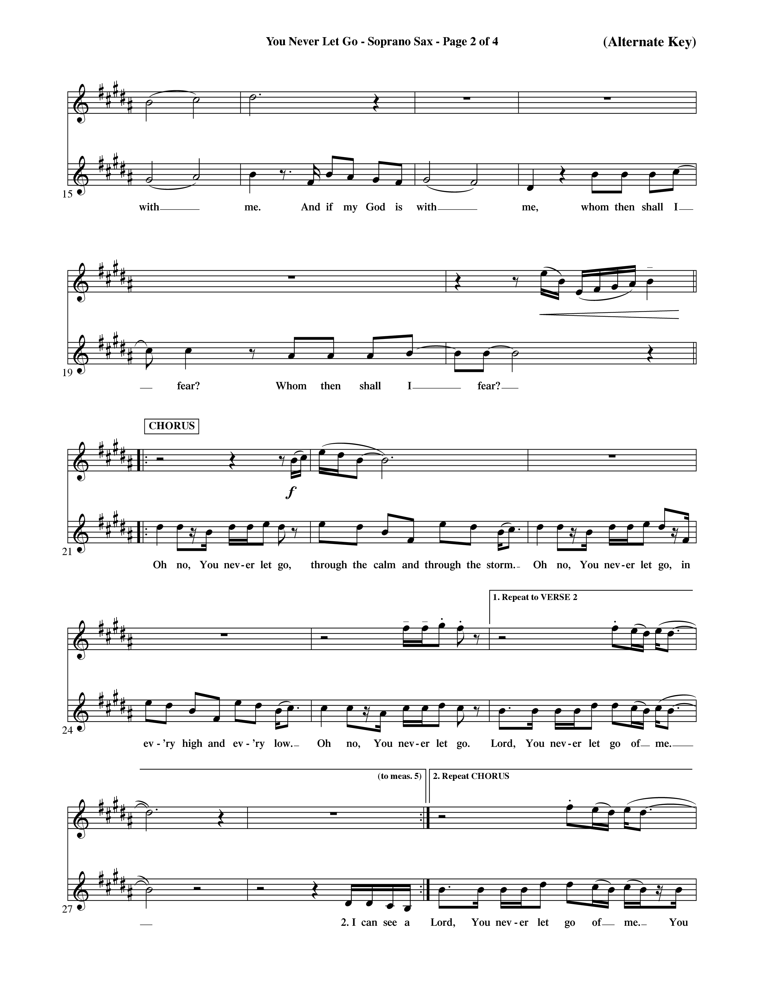 You Never Let Go (Choral Anthem SATB) Saxophone (Orch. Dave Williamson / Orch. David Shipps)
