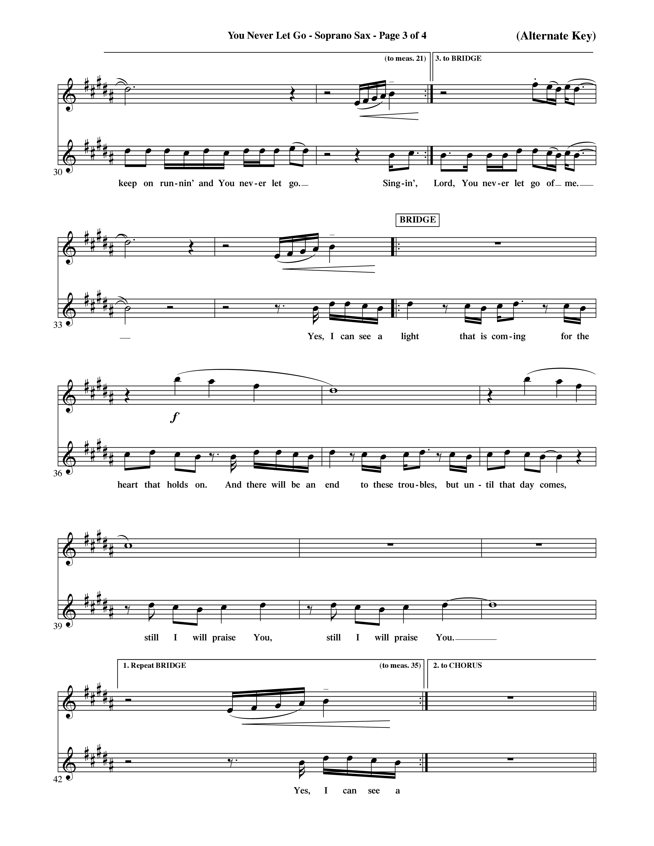 You Never Let Go (Choral Anthem SATB) Saxophone (Orch. Dave Williamson / Orch. David Shipps)