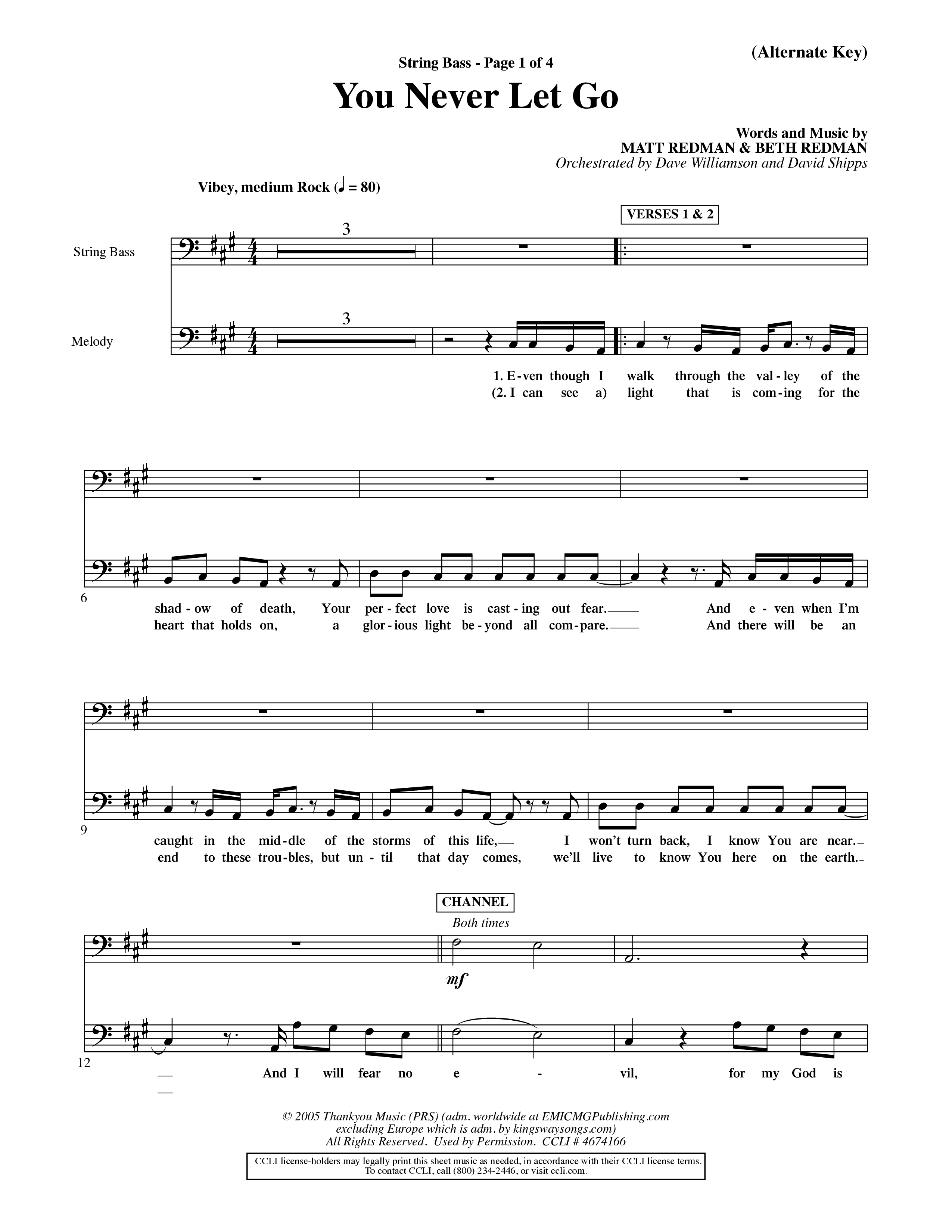 You Never Let Go (Choral Anthem SATB) String Bass (Orch. Dave Williamson / Orch. David Shipps)