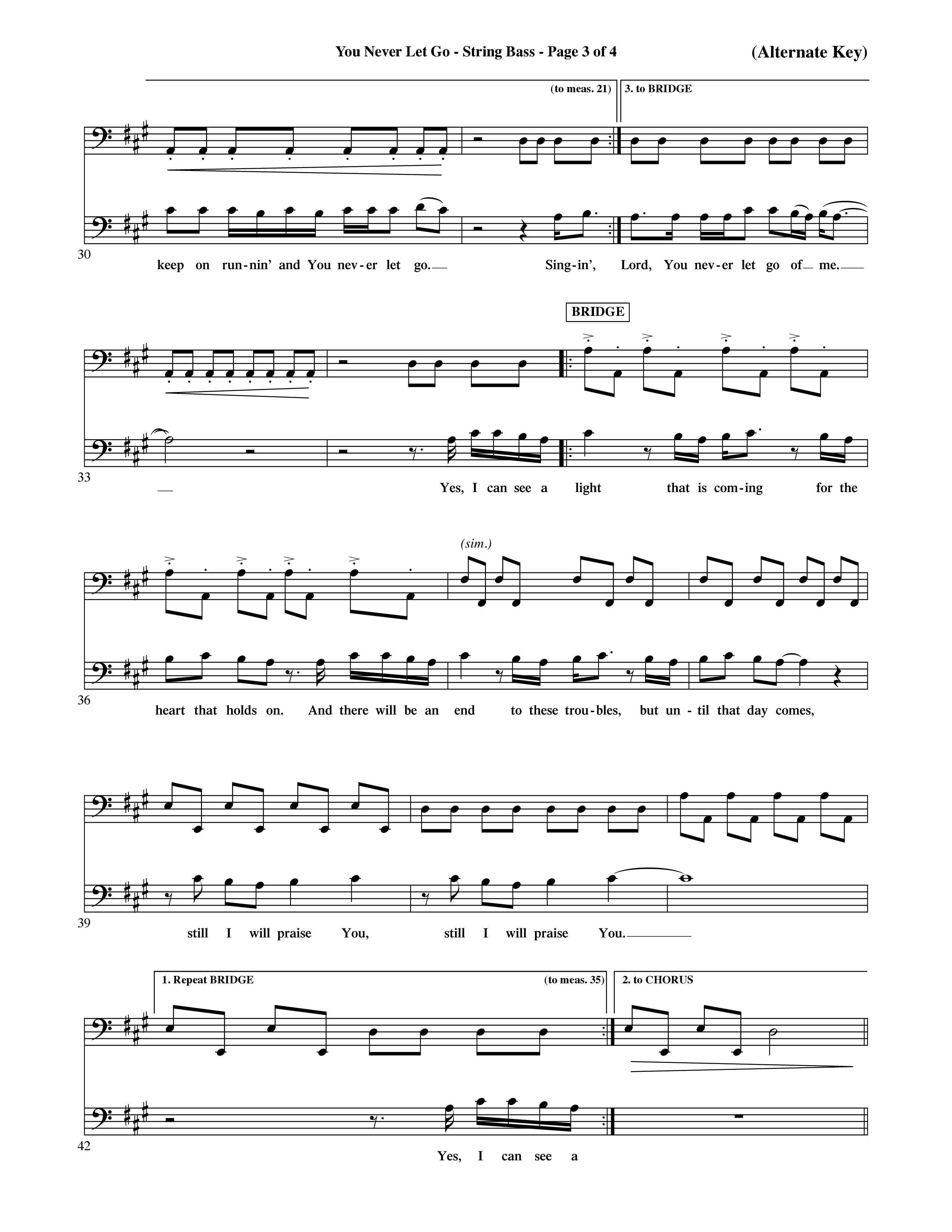 You Never Let Go (Choral Anthem SATB) String Bass (Orch. Dave Williamson / Orch. David Shipps)