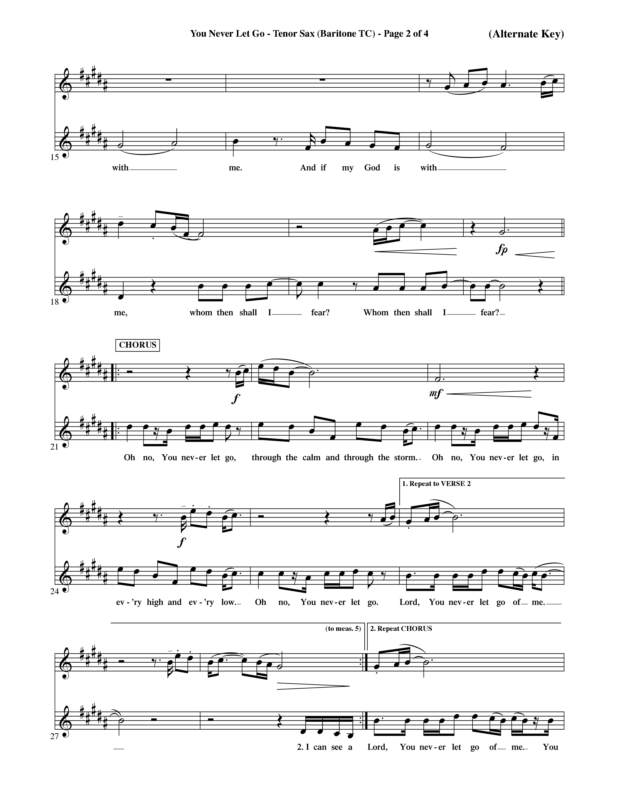 You Never Let Go (Choral Anthem SATB) Tenor Sax/Baritone T.C. (Orch. Dave Williamson / Orch. David Shipps)