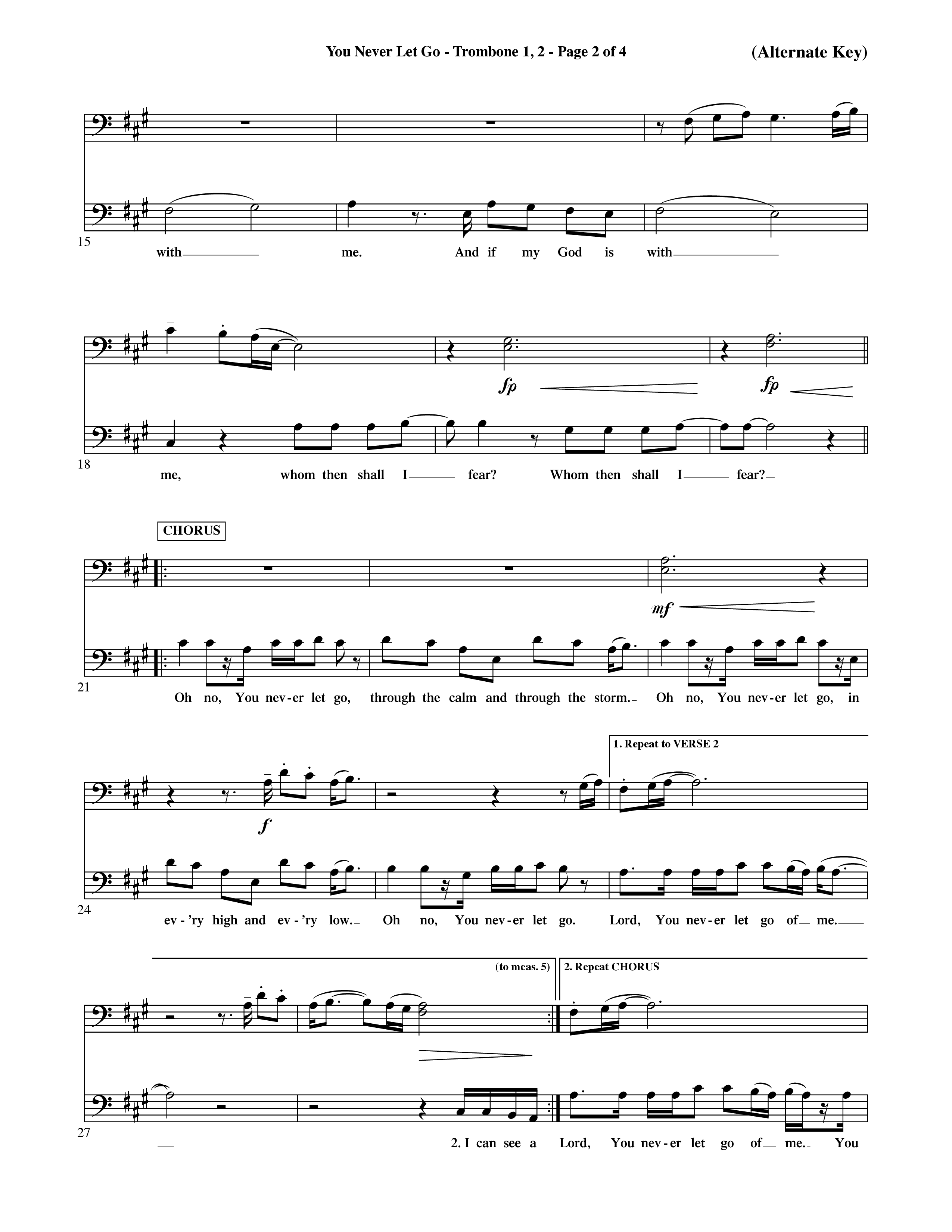 You Never Let Go (Choral Anthem SATB) Trombone 1/2 (Orch. Dave Williamson / Orch. David Shipps)