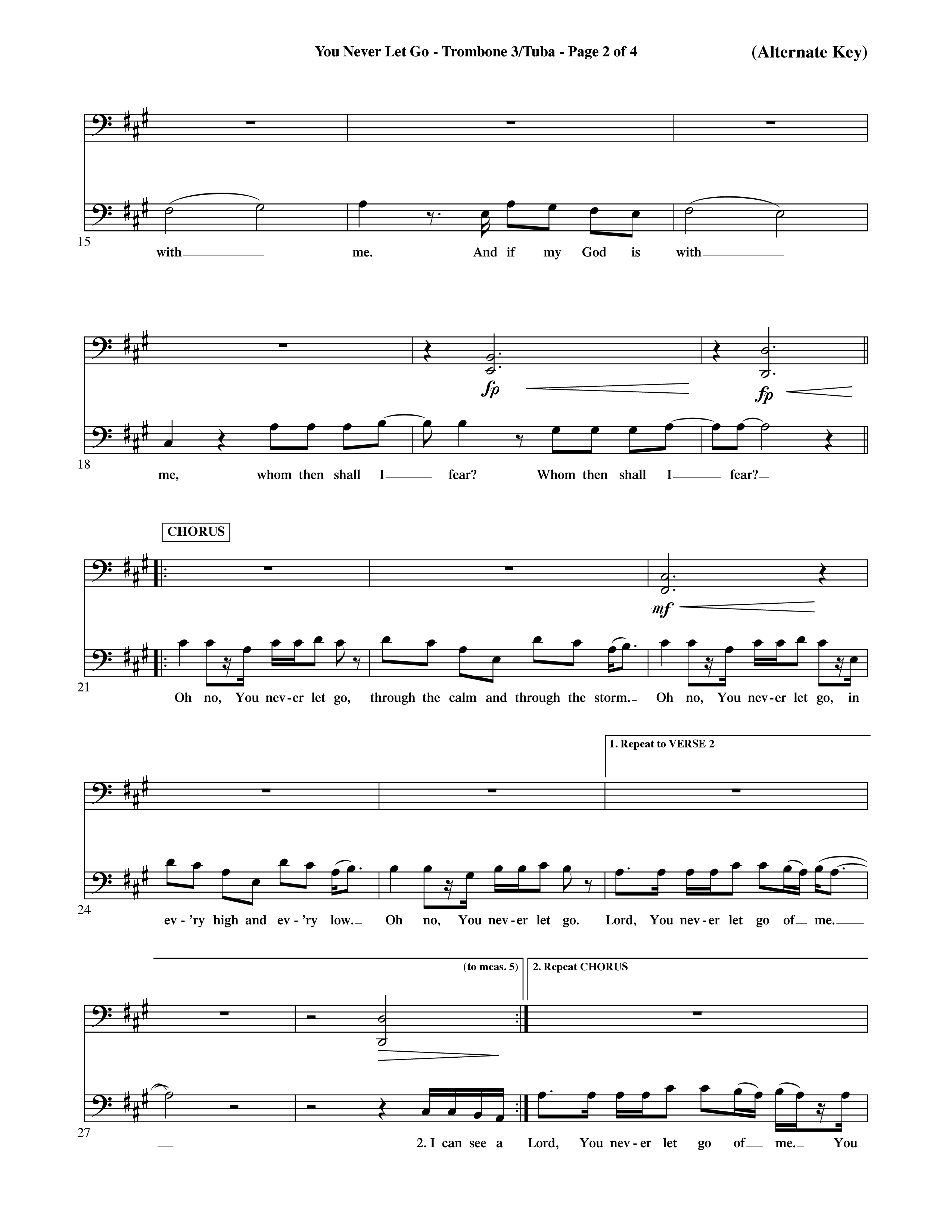 You Never Let Go (Choral Anthem SATB) Trombone 3/Tuba (Orch. Dave Williamson / Orch. David Shipps)