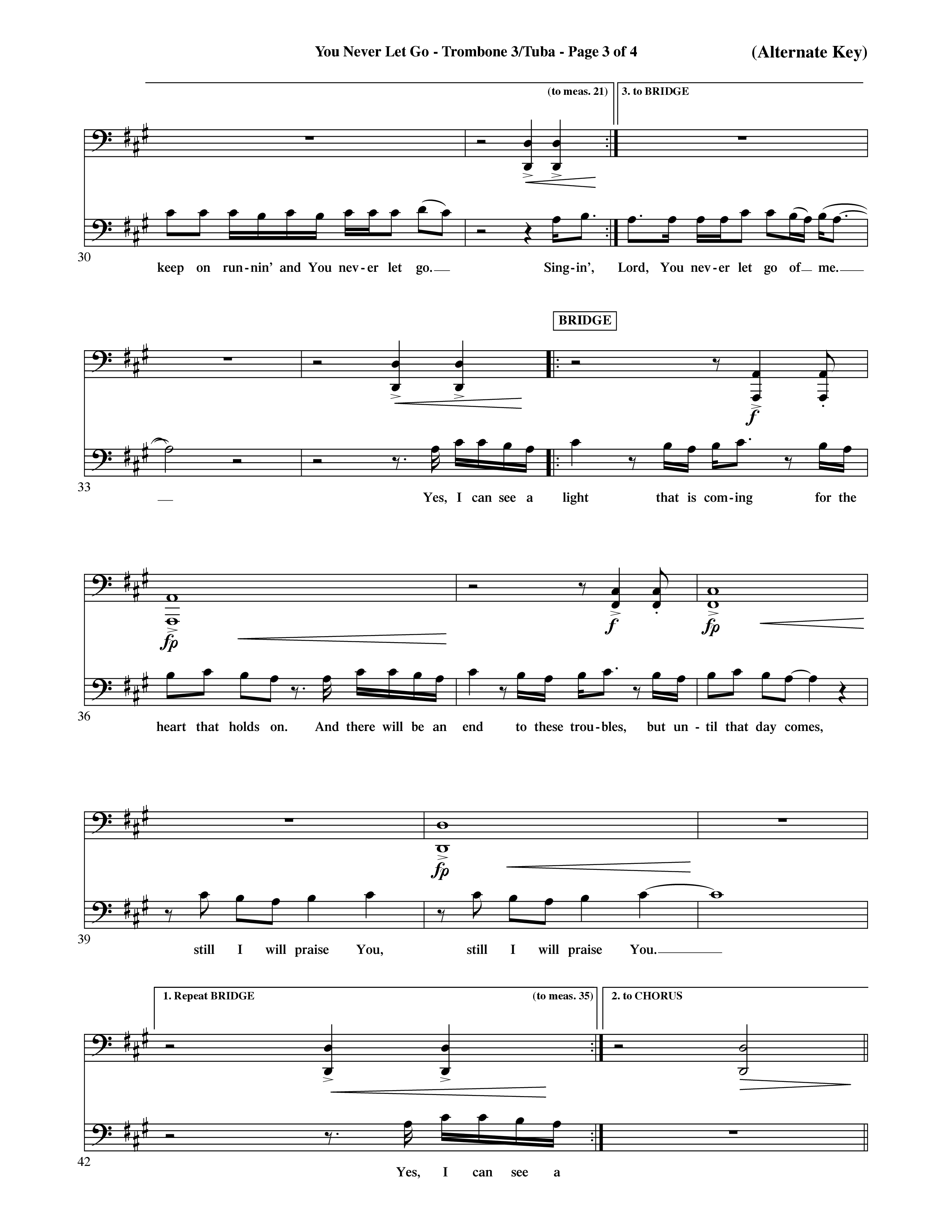 You Never Let Go (Choral Anthem SATB) Trombone 3/Tuba (Orch. Dave Williamson / Orch. David Shipps)