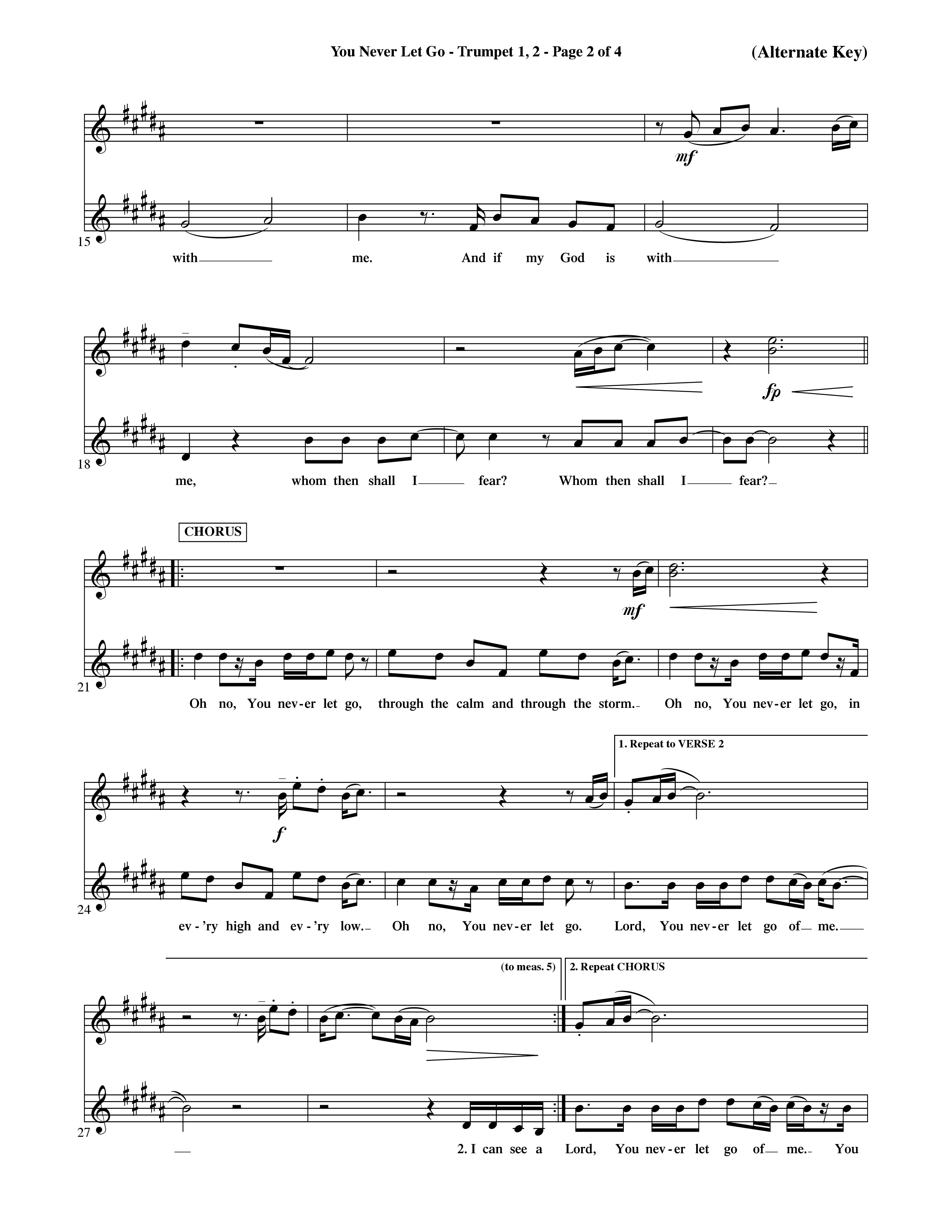 You Never Let Go (Choral Anthem SATB) Trumpet 1,2 (Orch. Dave Williamson / Orch. David Shipps)
