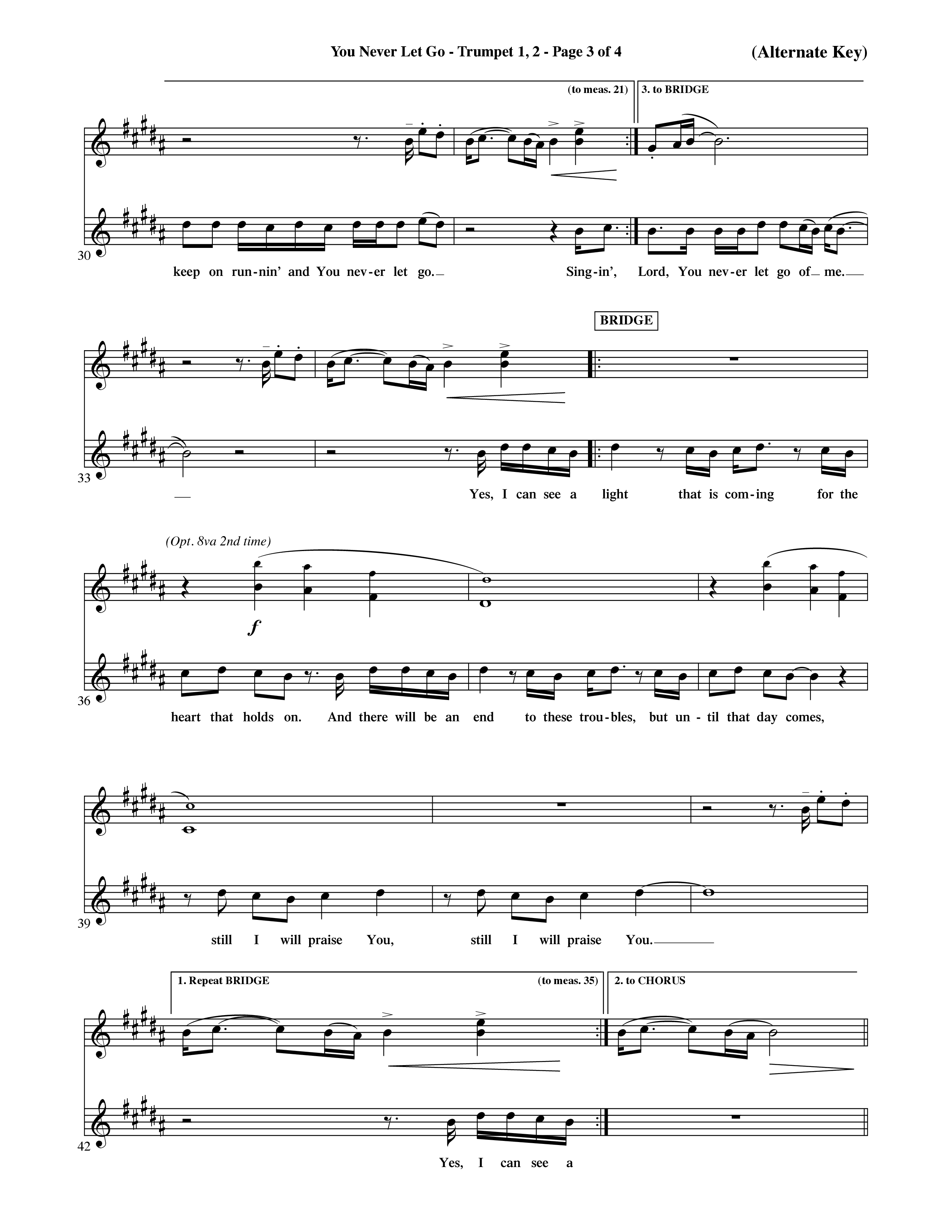 You Never Let Go (Choral Anthem SATB) Trumpet 1,2 (Orch. Dave Williamson / Orch. David Shipps)