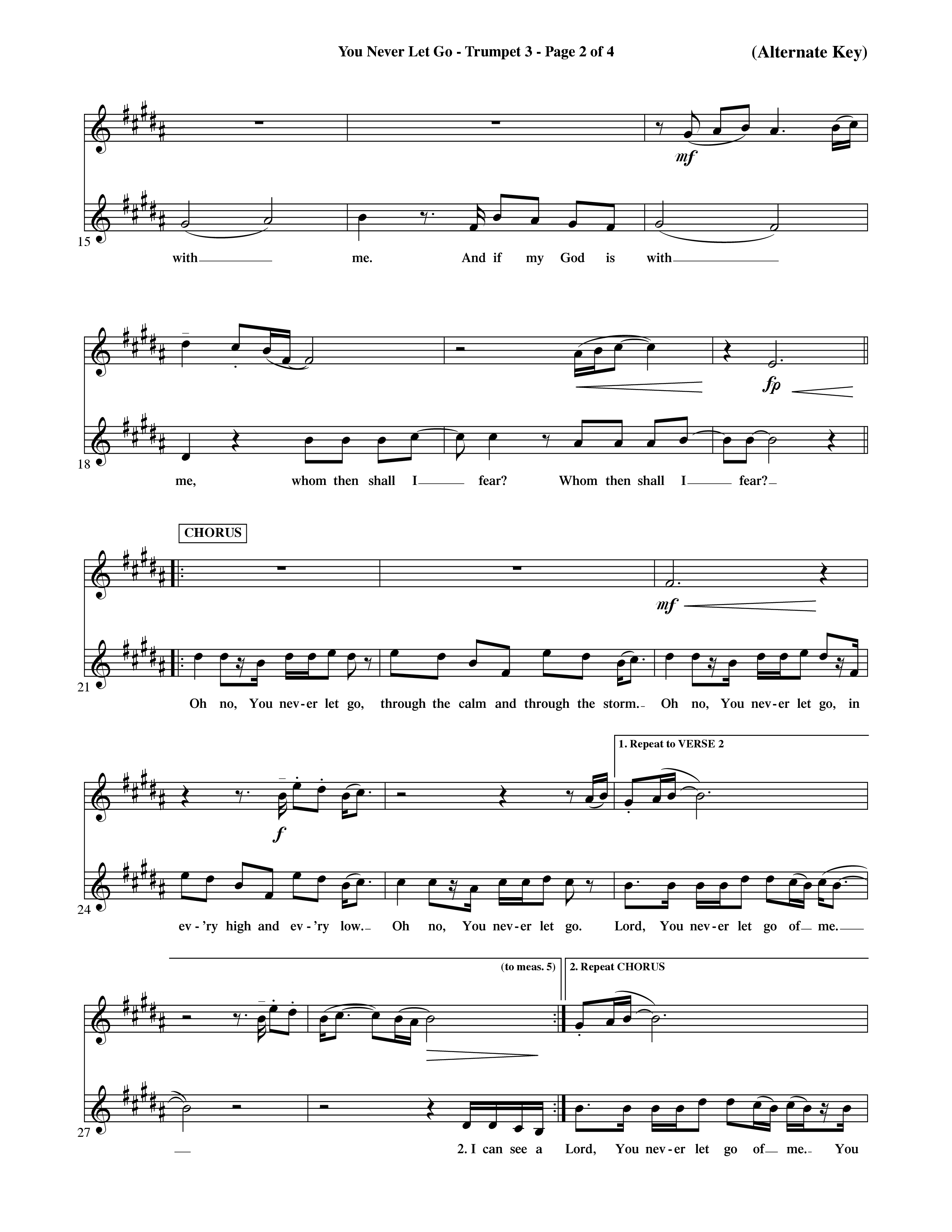 You Never Let Go (Choral Anthem SATB) Trumpet 3 (Orch. Dave Williamson / Orch. David Shipps)