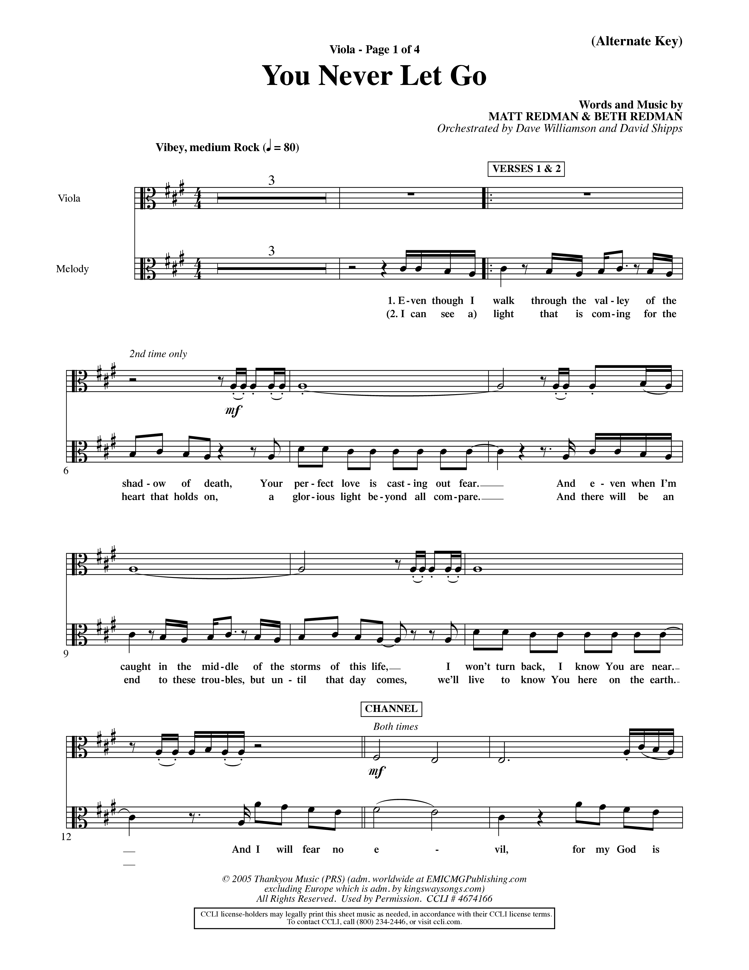 You Never Let Go (Choral Anthem SATB) Viola (Orch. Dave Williamson / Orch. David Shipps)