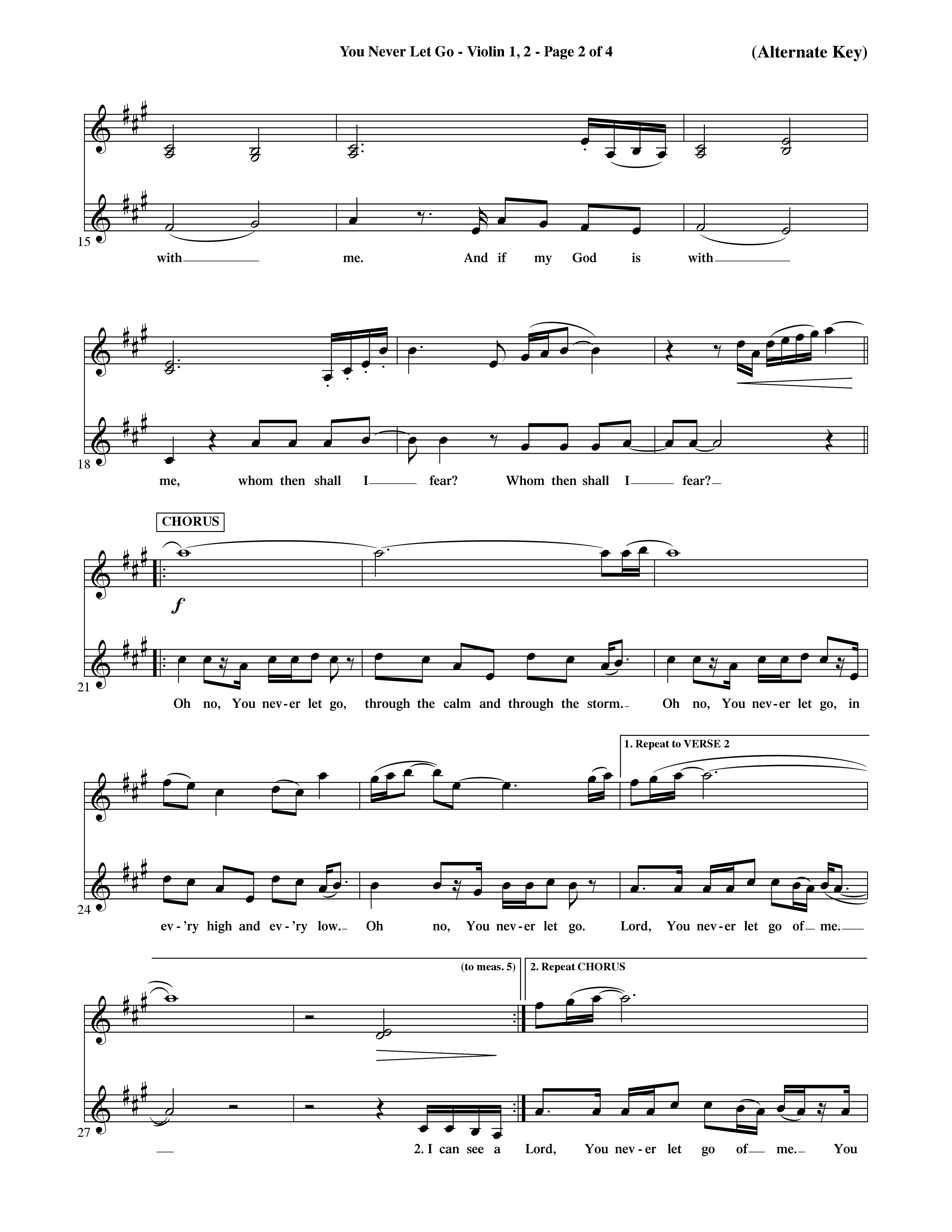 You Never Let Go (Choral Anthem SATB) Violin 1/2 (Orch. Dave Williamson / Orch. David Shipps)