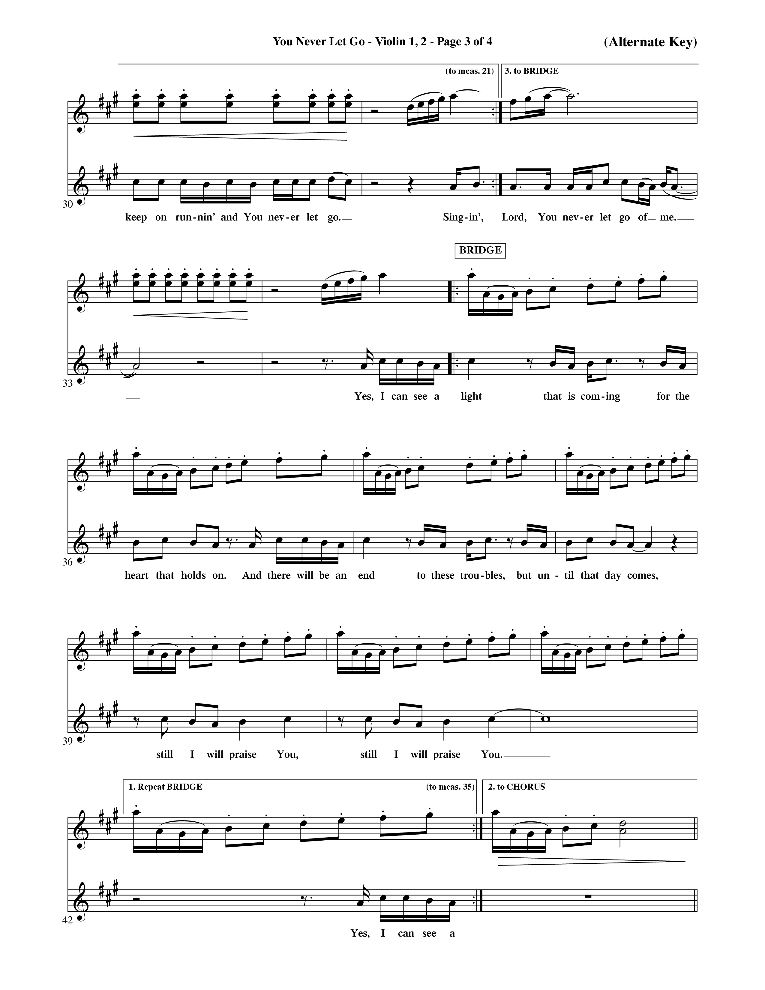 You Never Let Go (Choral Anthem SATB) Violin 1/2 (Orch. Dave Williamson / Orch. David Shipps)