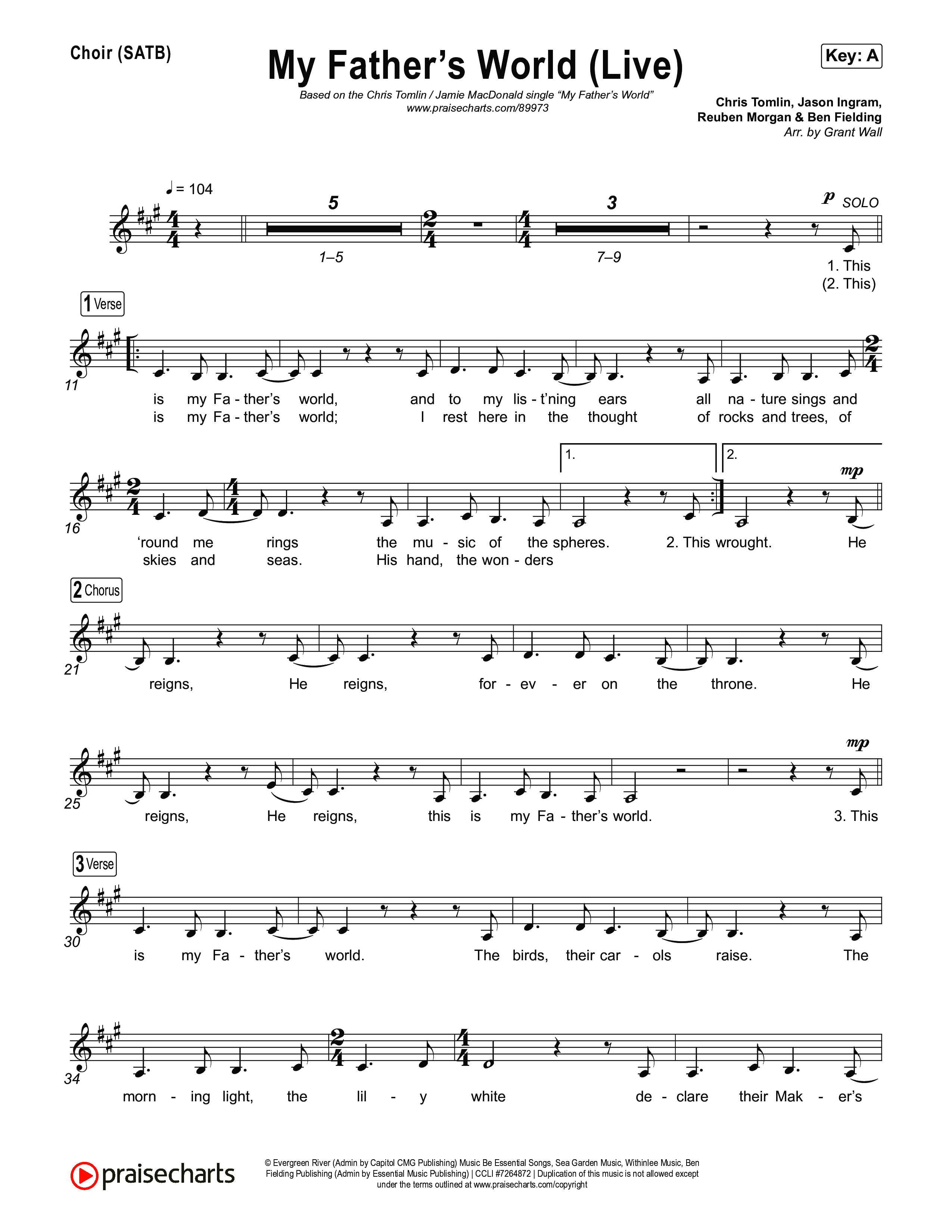 My Father's World (Live) Choir Sheet (SATB) (Chris Tomlin / Jamie MacDonald)