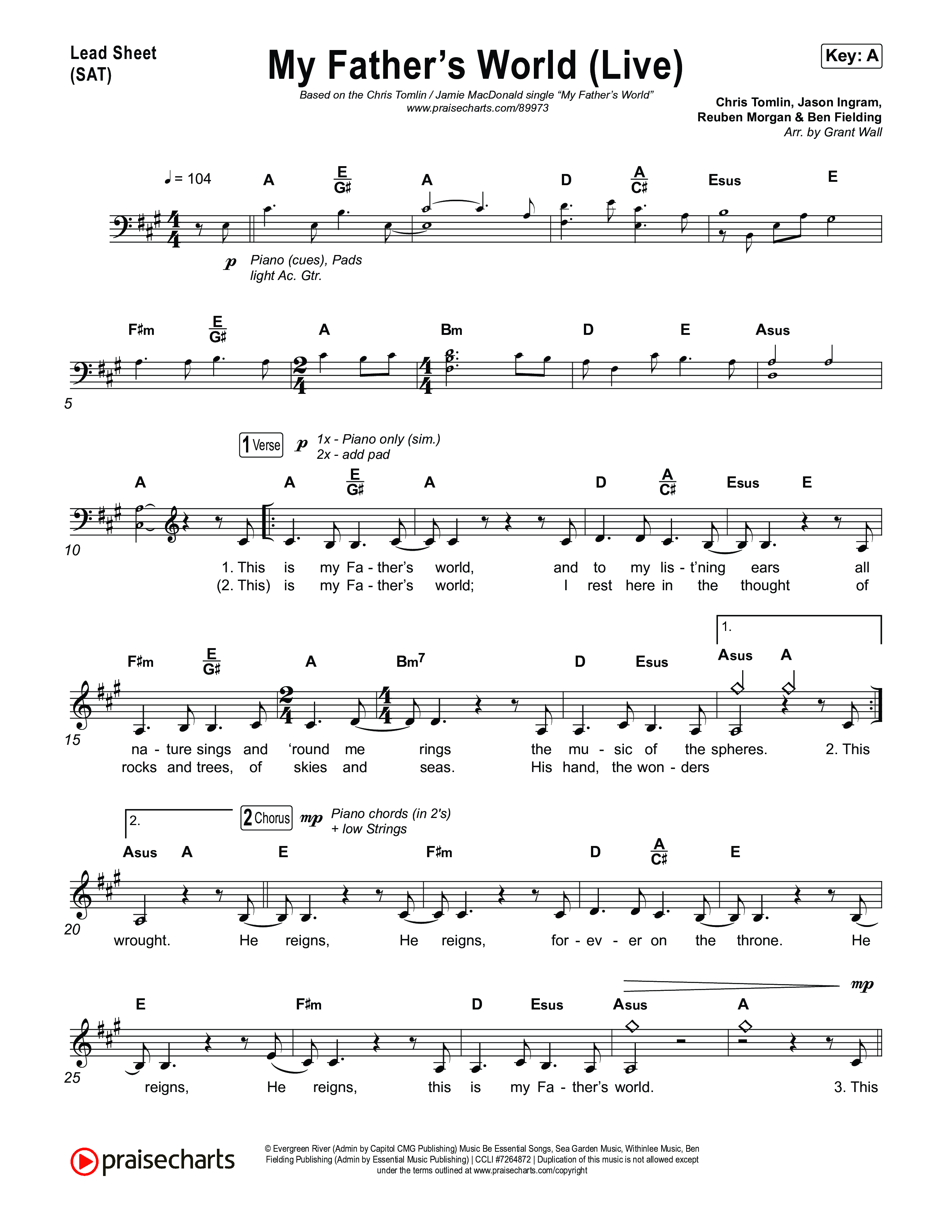 My Father's World (Live) Lead Sheet (SAT) (Chris Tomlin / Jamie MacDonald)
