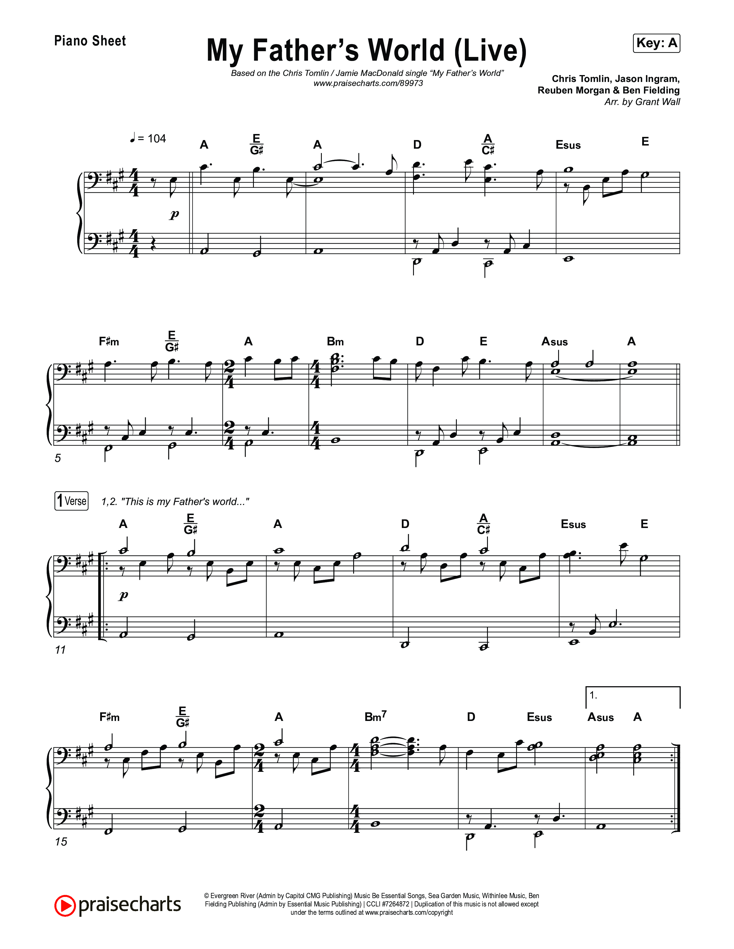 My Father's World (Live) Piano Sheet (Chris Tomlin / Jamie MacDonald)