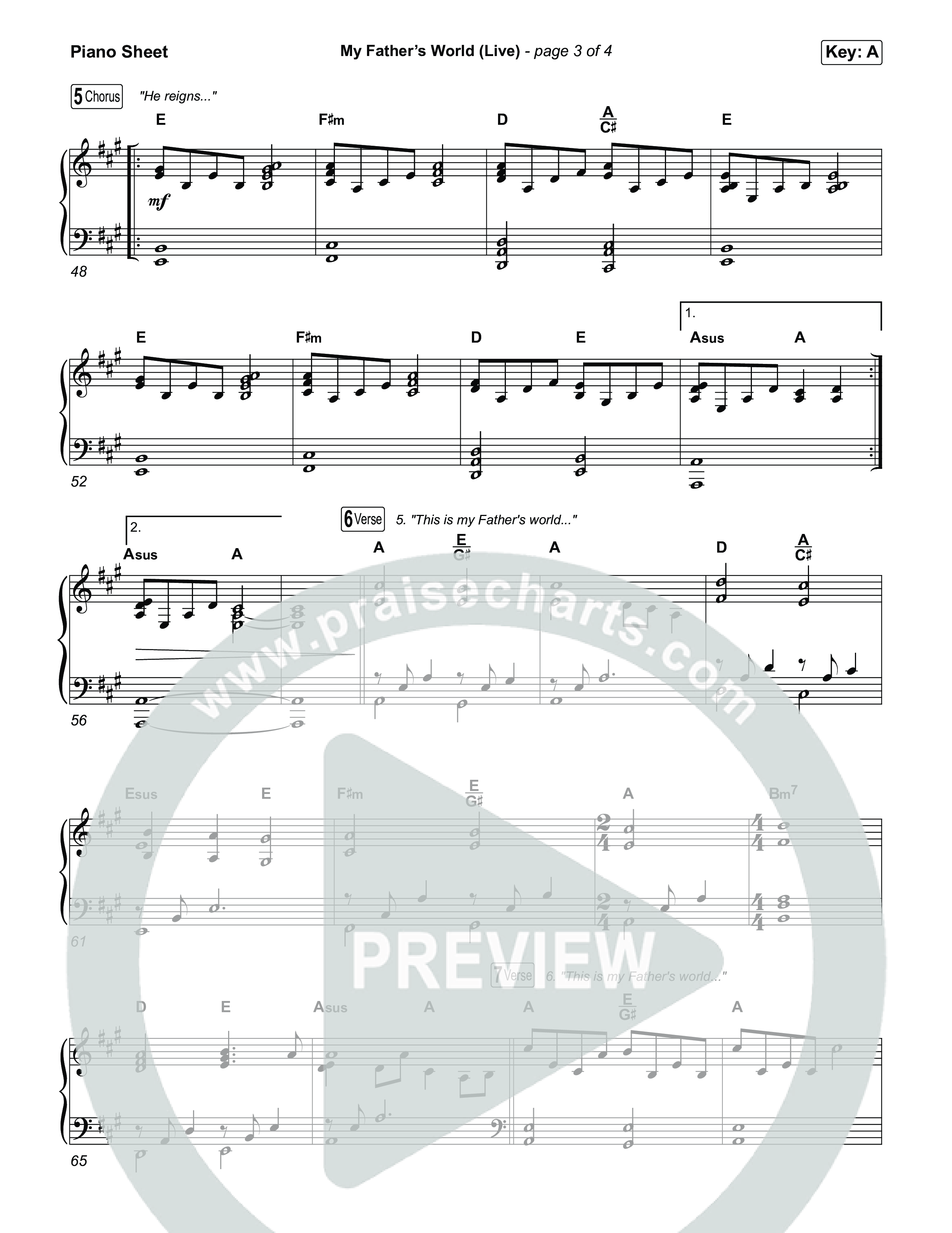 My Father's World (Live) Piano Sheet (Chris Tomlin / Jamie MacDonald)