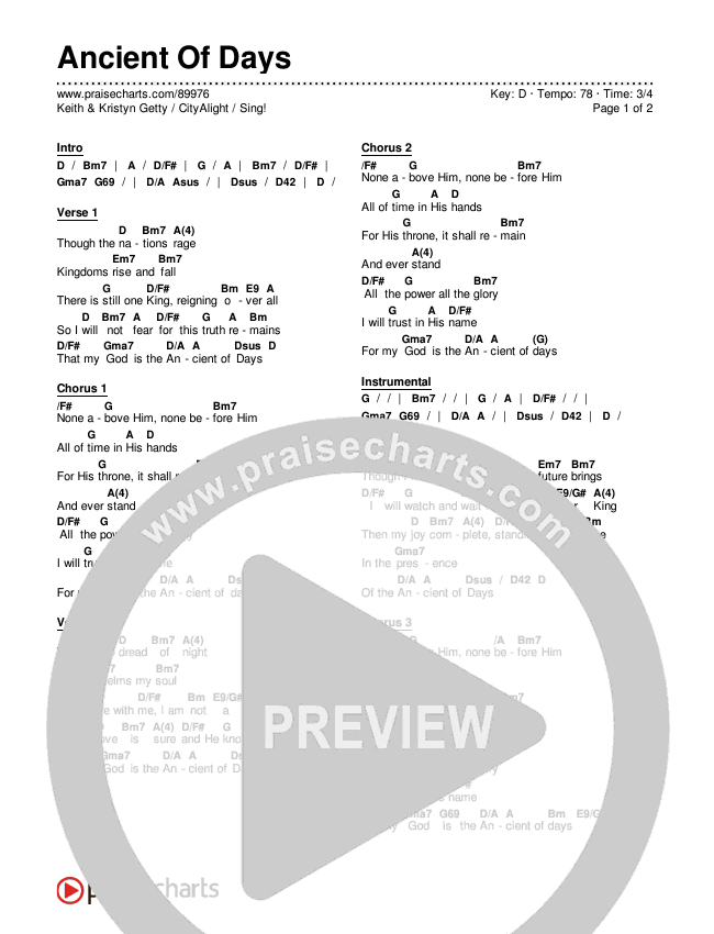 Ancient Of Days Chords & Lyrics (Keith & Kristyn Getty / CityAlight / Sing!)