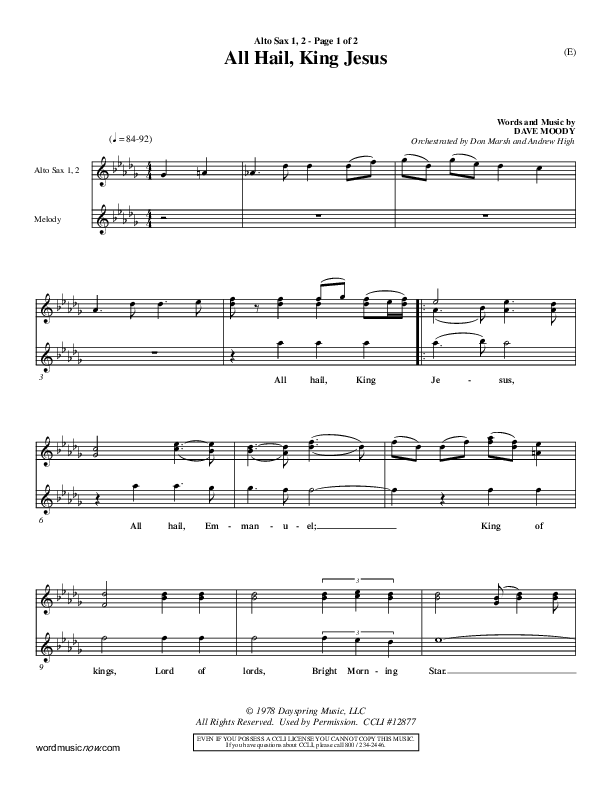 All Hail King Jesus Alto Sax 1/2 (Dave Moody)