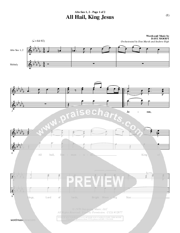 All Hail King Jesus Alto Sax 1/2 (Dave Moody)
