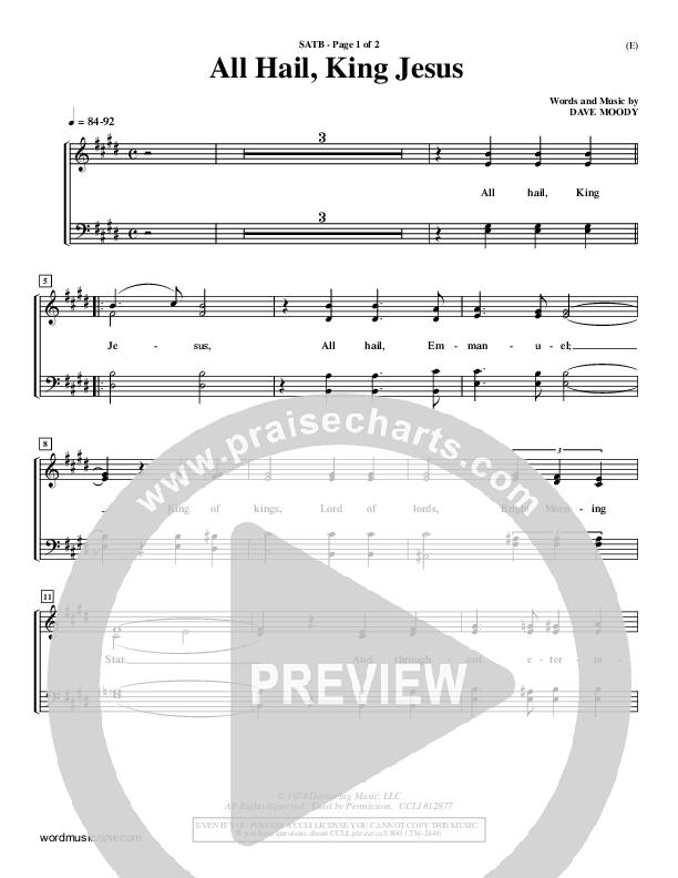 All Hail King Jesus Choir Sheet (SATB) (Dave Moody)