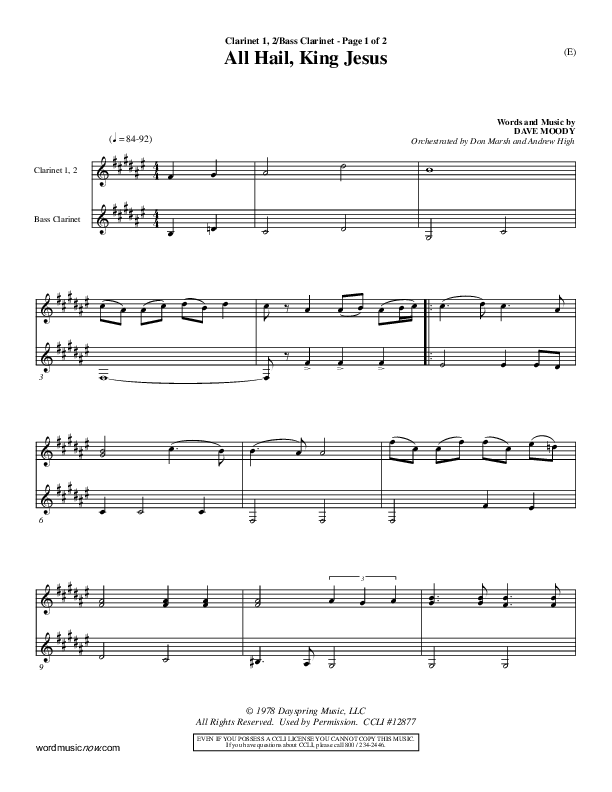 All Hail King Jesus Clarinet 1/2, Bass Clarinet (Dave Moody)