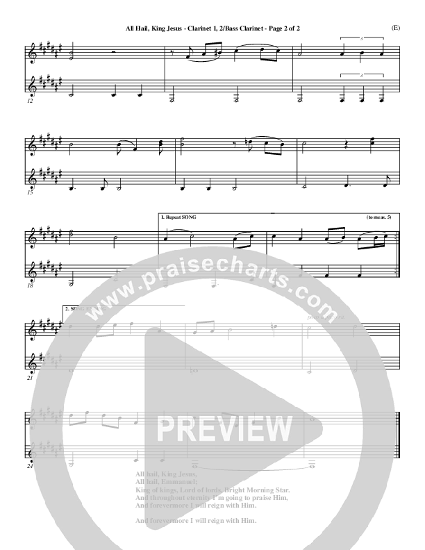 All Hail King Jesus Clarinet 1/2, Bass Clarinet (Dave Moody)