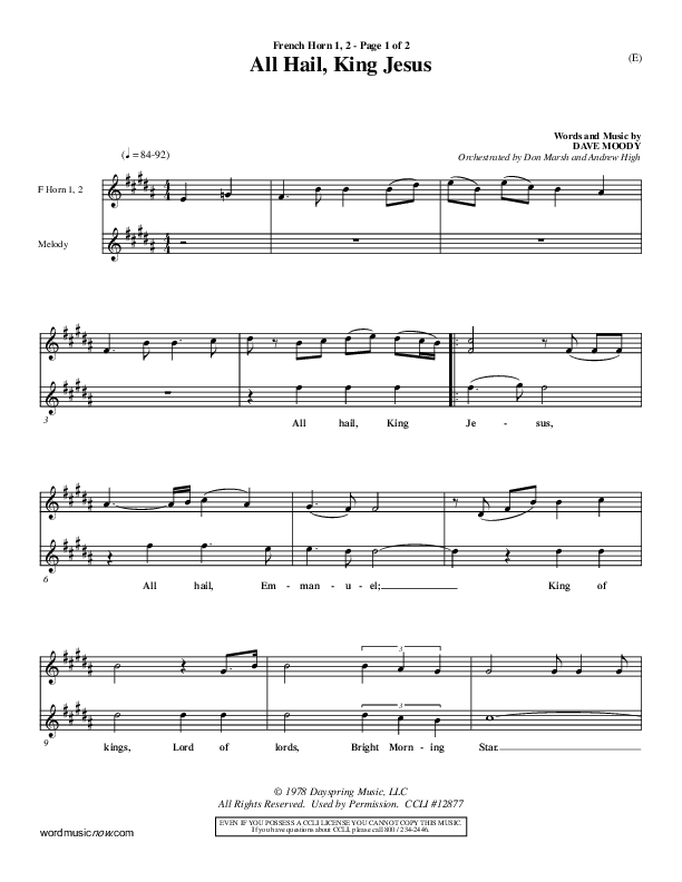 All Hail King Jesus French Horn 1/2 (Dave Moody)