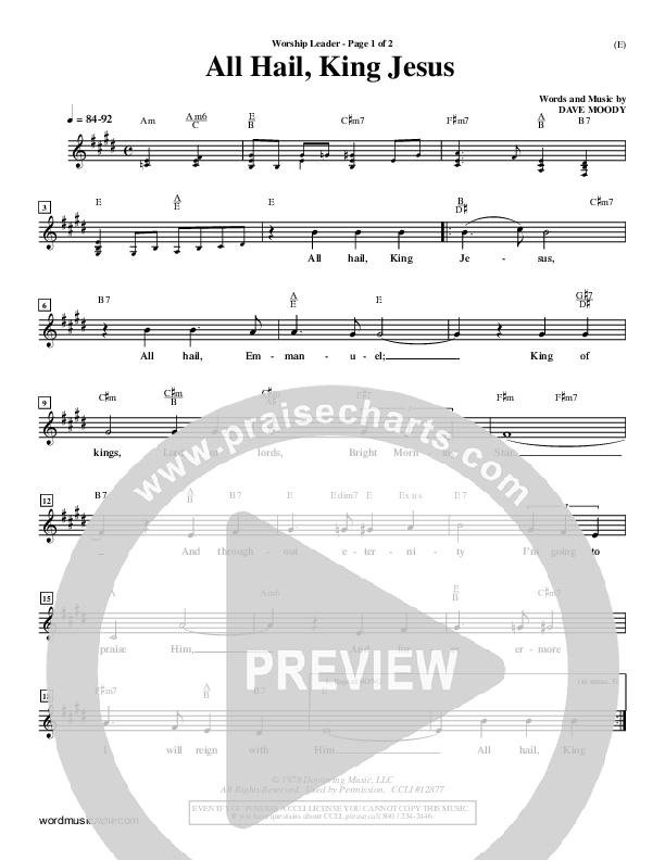All Hail King Jesus Lead Sheet (Dave Moody)