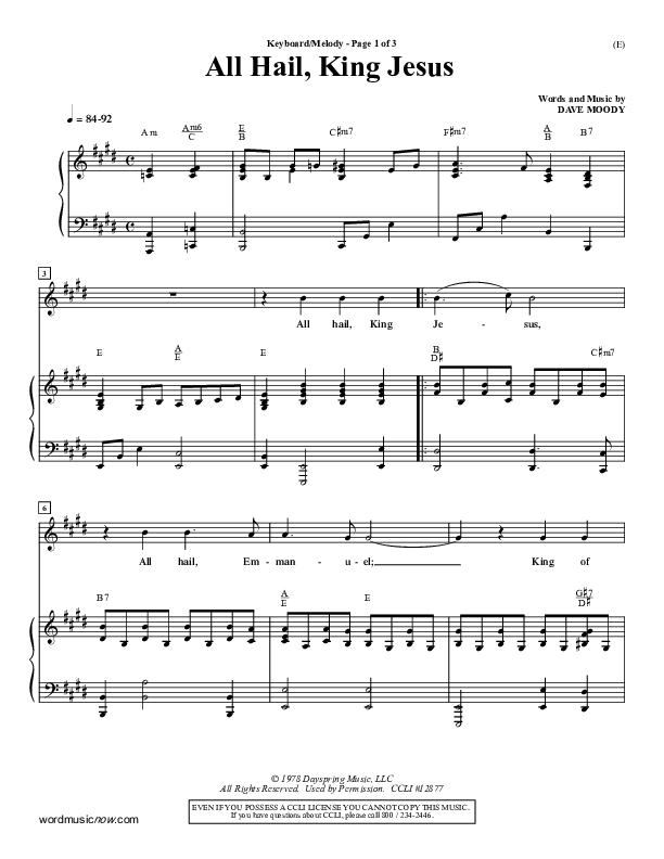 All Hail King Jesus Piano Sheet (Dave Moody)