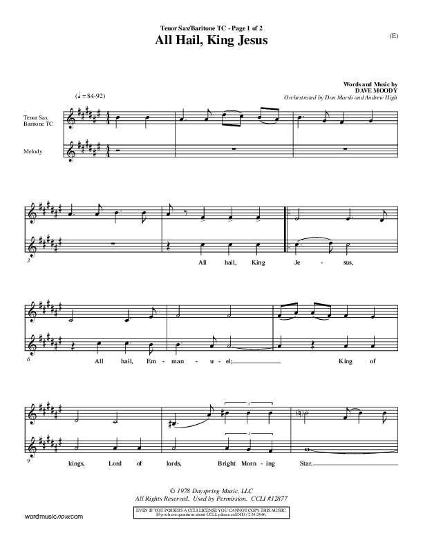 All Hail King Jesus Tenor Sax/Baritone T.C. (Dave Moody)