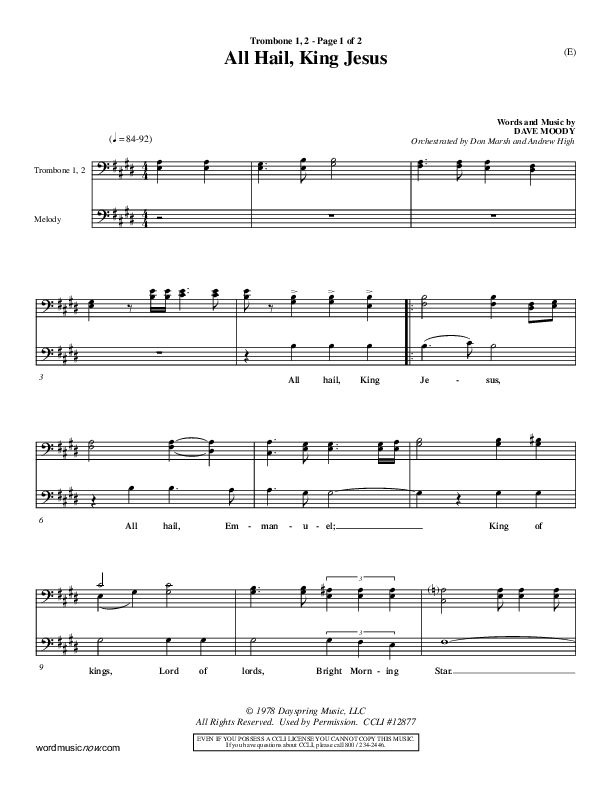 All Hail King Jesus Trombone 1/2 (Dave Moody)
